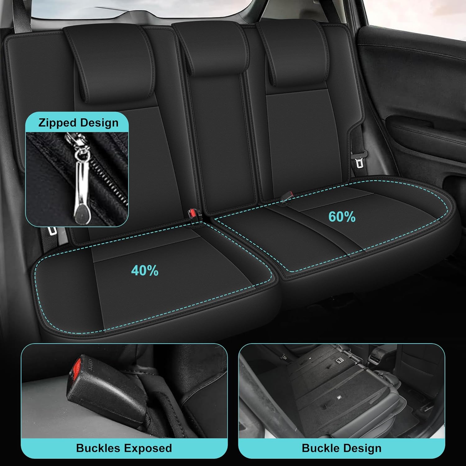 Fit for Honda HRV Seat Covers 2016-2022 EX,LX,Sport,EX-L,Touring, Custom Fit Car Seat Cover Full Set, Luxury Leather HR-V Seat Protectors, Waterproof SUV Interior Cushions Accessories（5 Seats, Black）