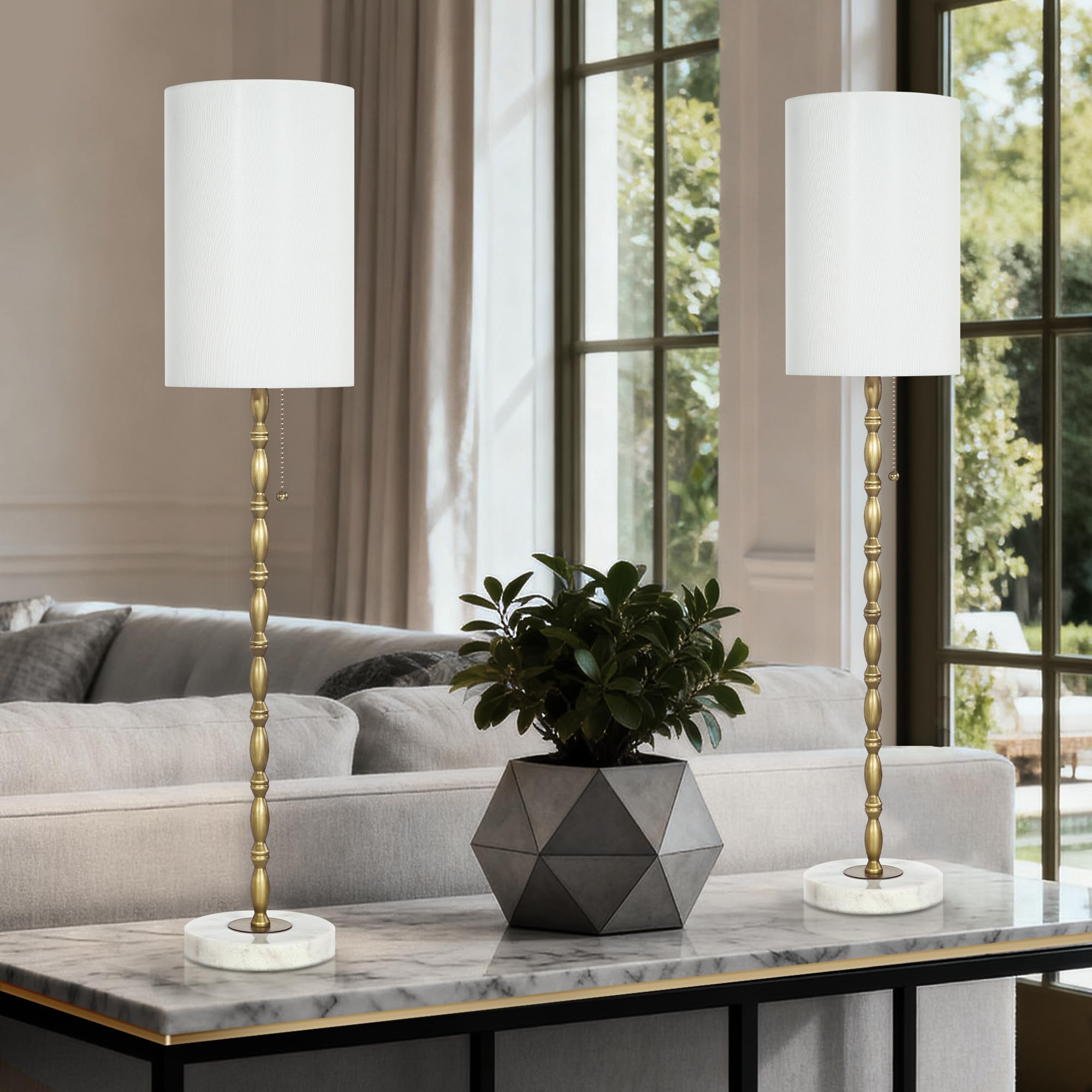 Set di 2 lampade da buffet alte 78,7 cm con base in marmo per soggiorno