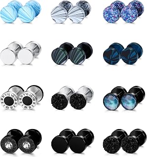 12 Pairs 18G Fake Gauge Earrings for Men Women Stainless Steel Stud Earrings Faux Gauges Earrings Fake Ear Plugs Gauges Tunnel JEWELRY