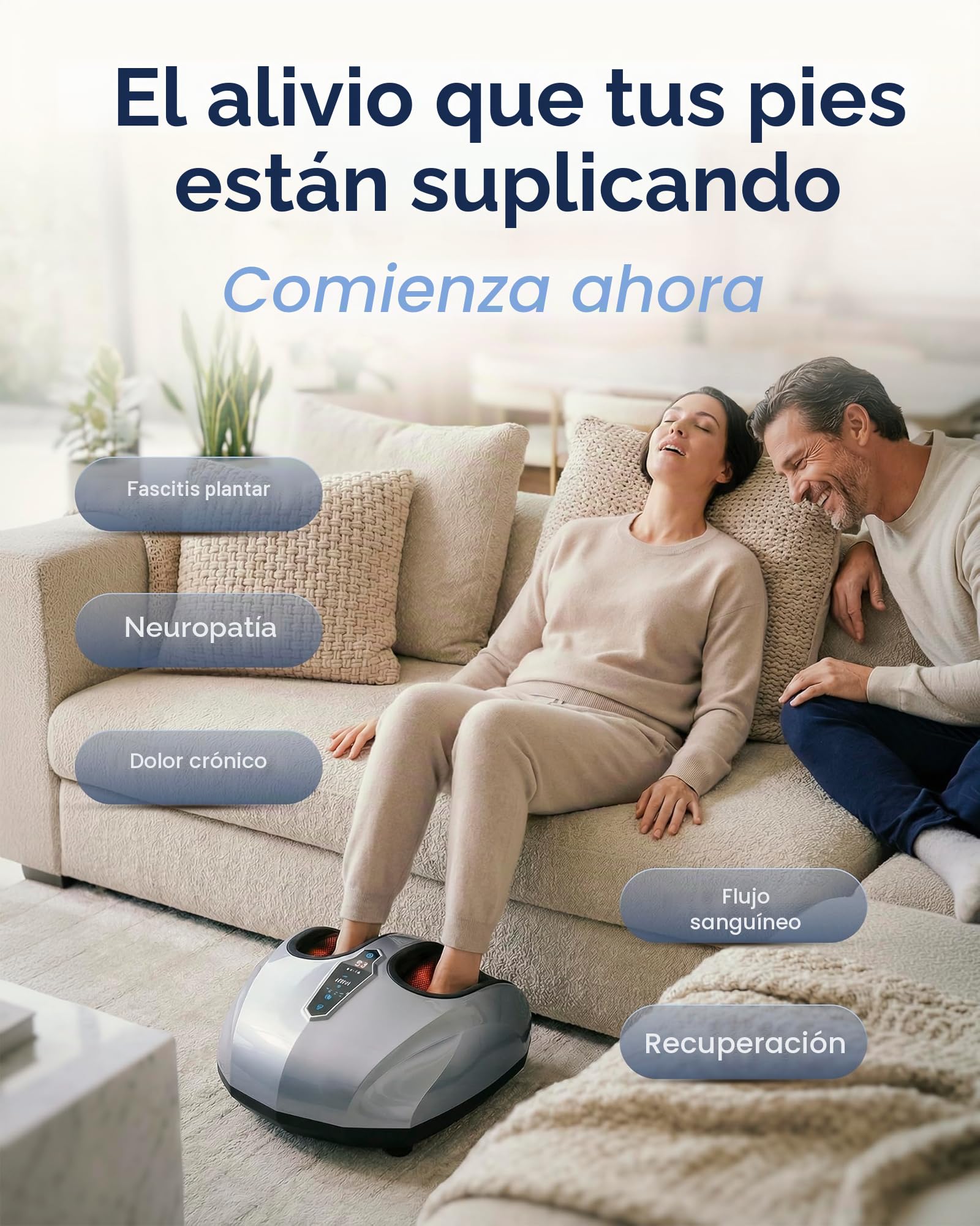 Miko Máquina de masaje de pies con amasamiento profundo, compresión, shiatsu y calor para la fascitis plantar, neuropatía, se ajusta hasta la talla 47 para hombres.