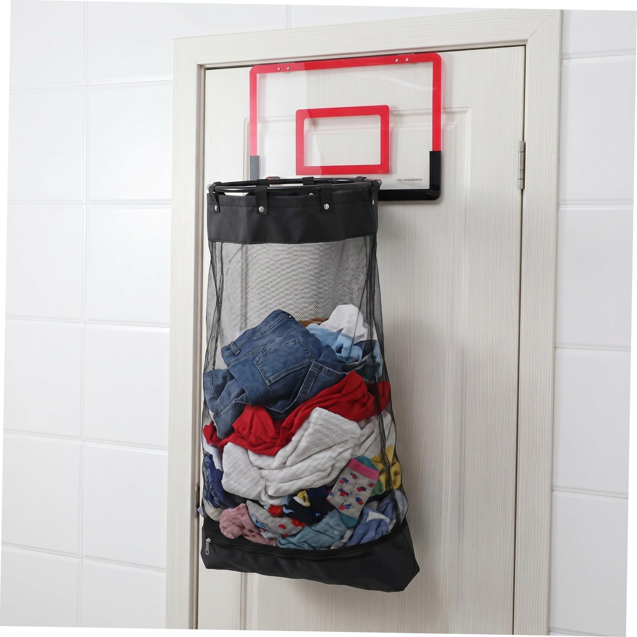 OSALADI Basketball Wäschekorb mit Türhaken und Reißverschluss, Rot, 106 Cm