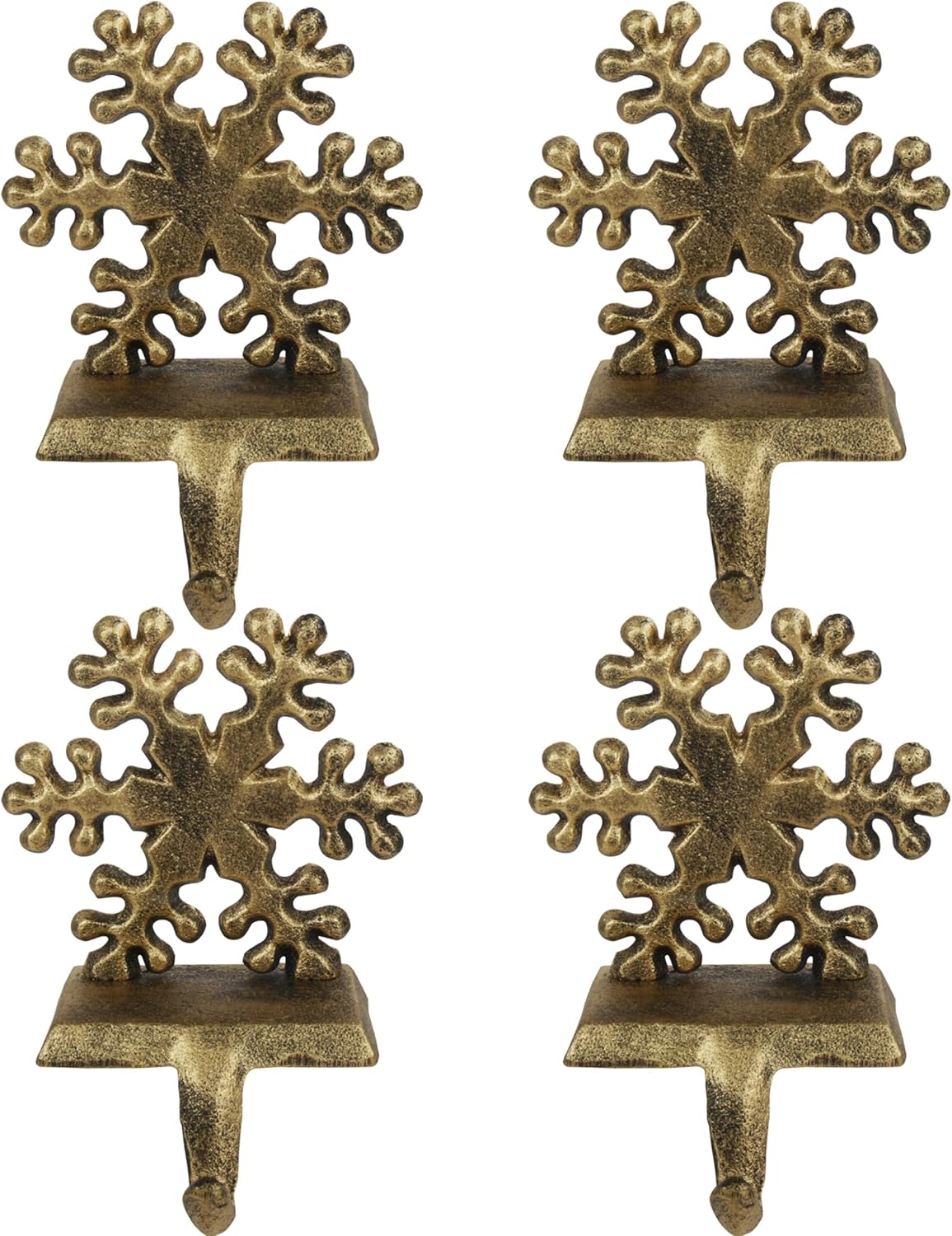4Pcs Stocking Holders, Snowflake Pattern Retro Metal Mantel Hooks, Anti-Slip Heavy Duty Solid Cast Iron Mantle Hangers Xmas Décor for Fireplace Holiday Indoor Decoration Bronze Snowflake 4