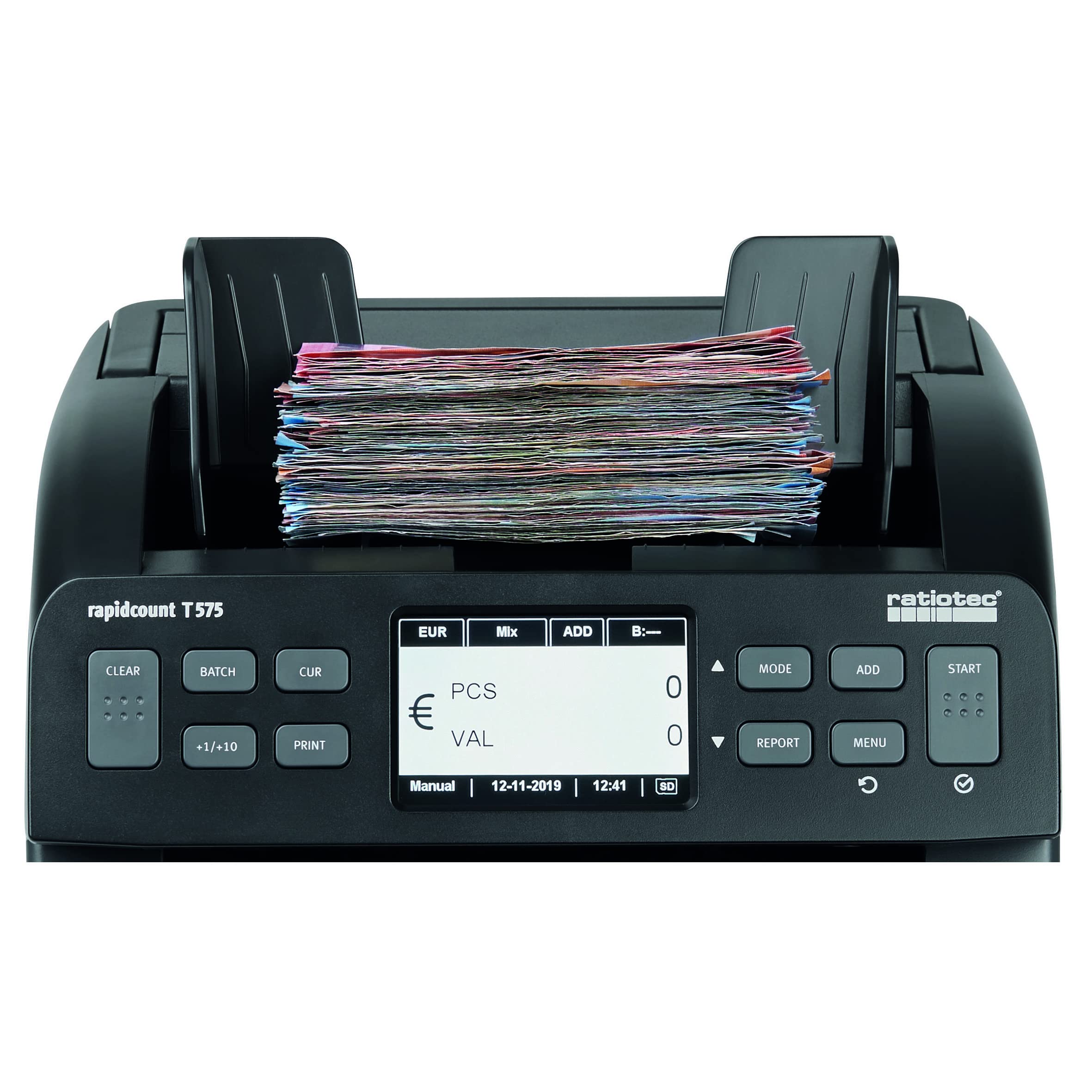 ratiotec Banknotenzählmaschine rapidcount T 575 – Stück- und Wertzähler mit umfangreicher Echtheitsprüfung für mittlere Zählvolumen
