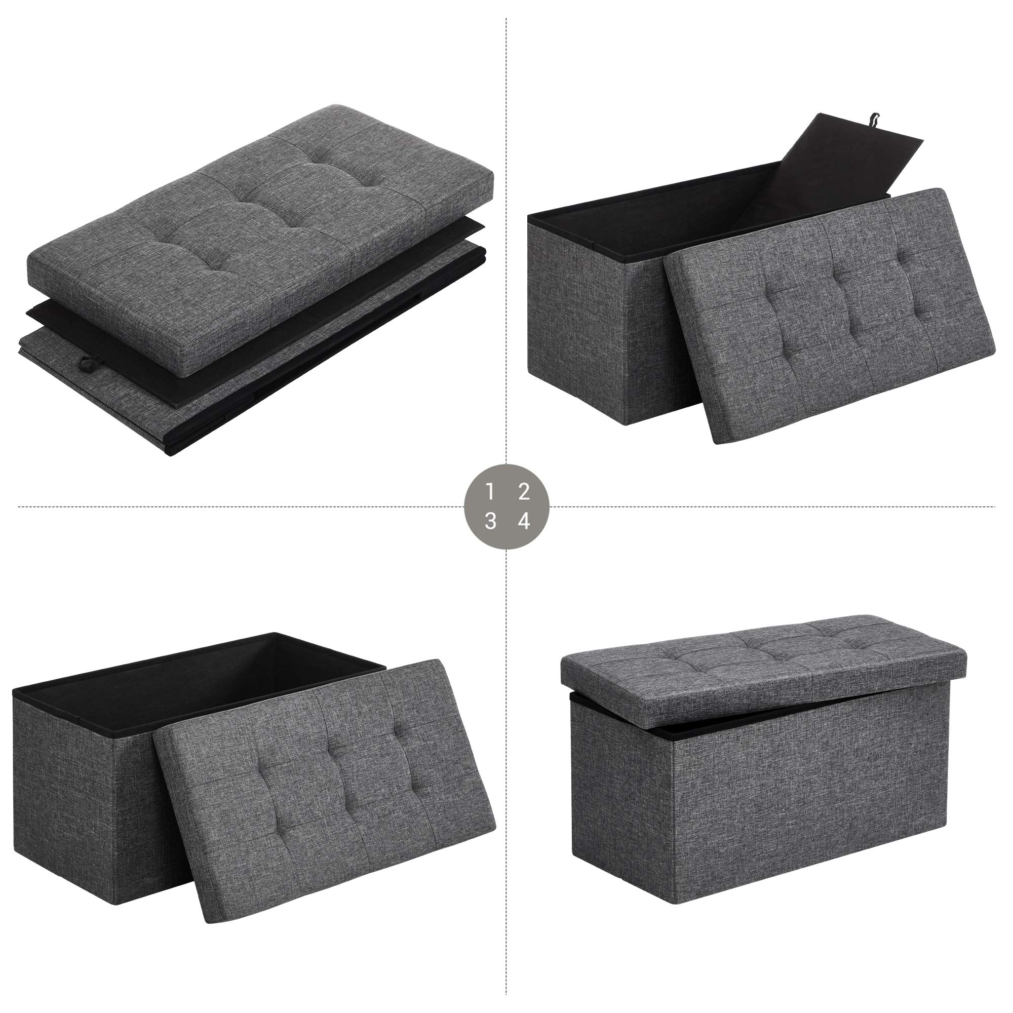 SONGMICS MAZIE Collezione - Cassapanca, Pouf Contenitore da 76 cm, Poggiapiedi Pieghevole, Panca Fondo Letto, Montaggio Facile, per Soggiorno, Camera da Letto, Entrata, Grigio Scuro LSF47K