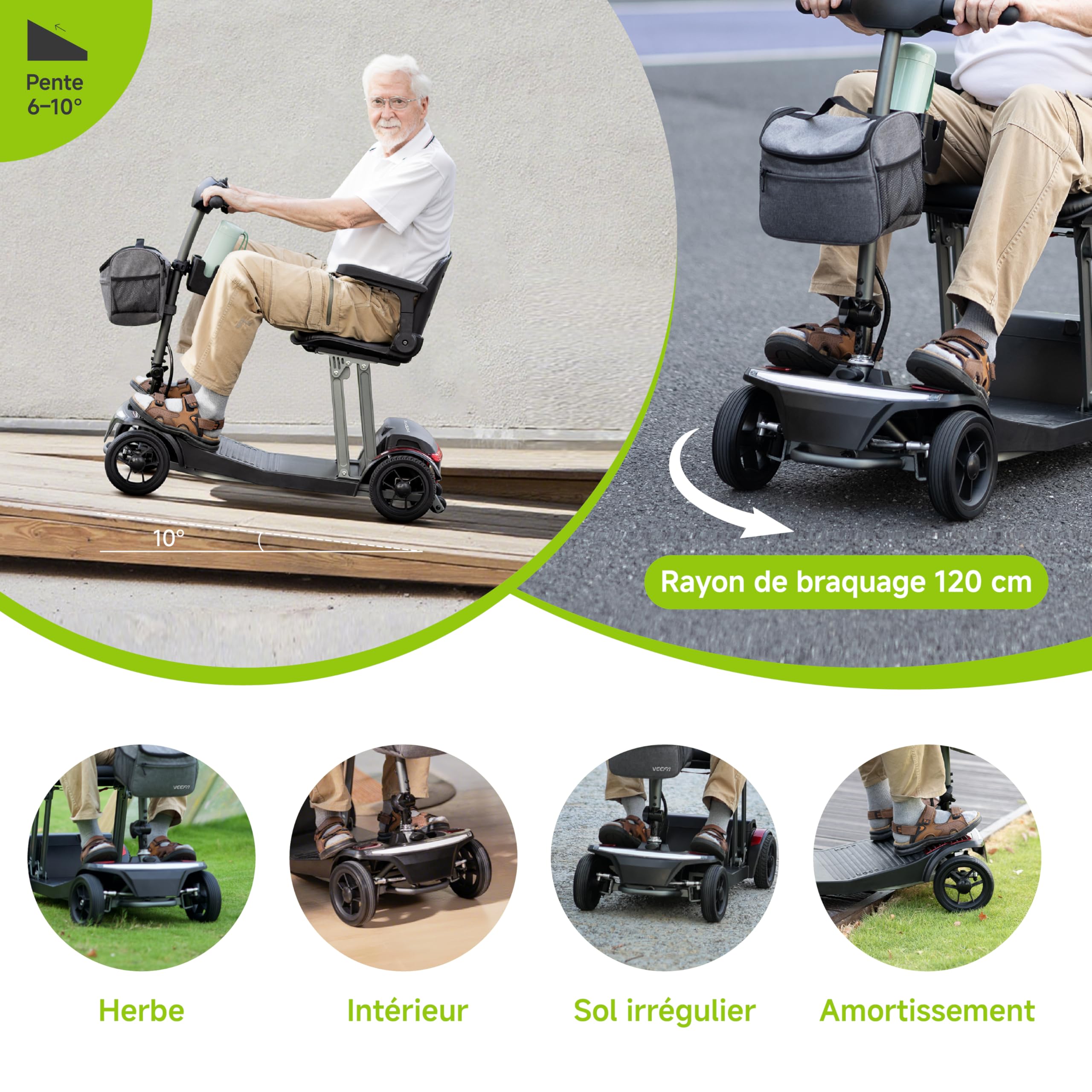 VEEFA Scooter Electrique 4 Roues, Construction Légère 20kg