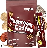 Vista 10 de Café de Hongos WepBio Original Negro 11 en 1 Mezcla de Hongos Adaptogénicos con Ashwagandha KSM-66, Melena de León, Reishi, Cola de Pavo Café