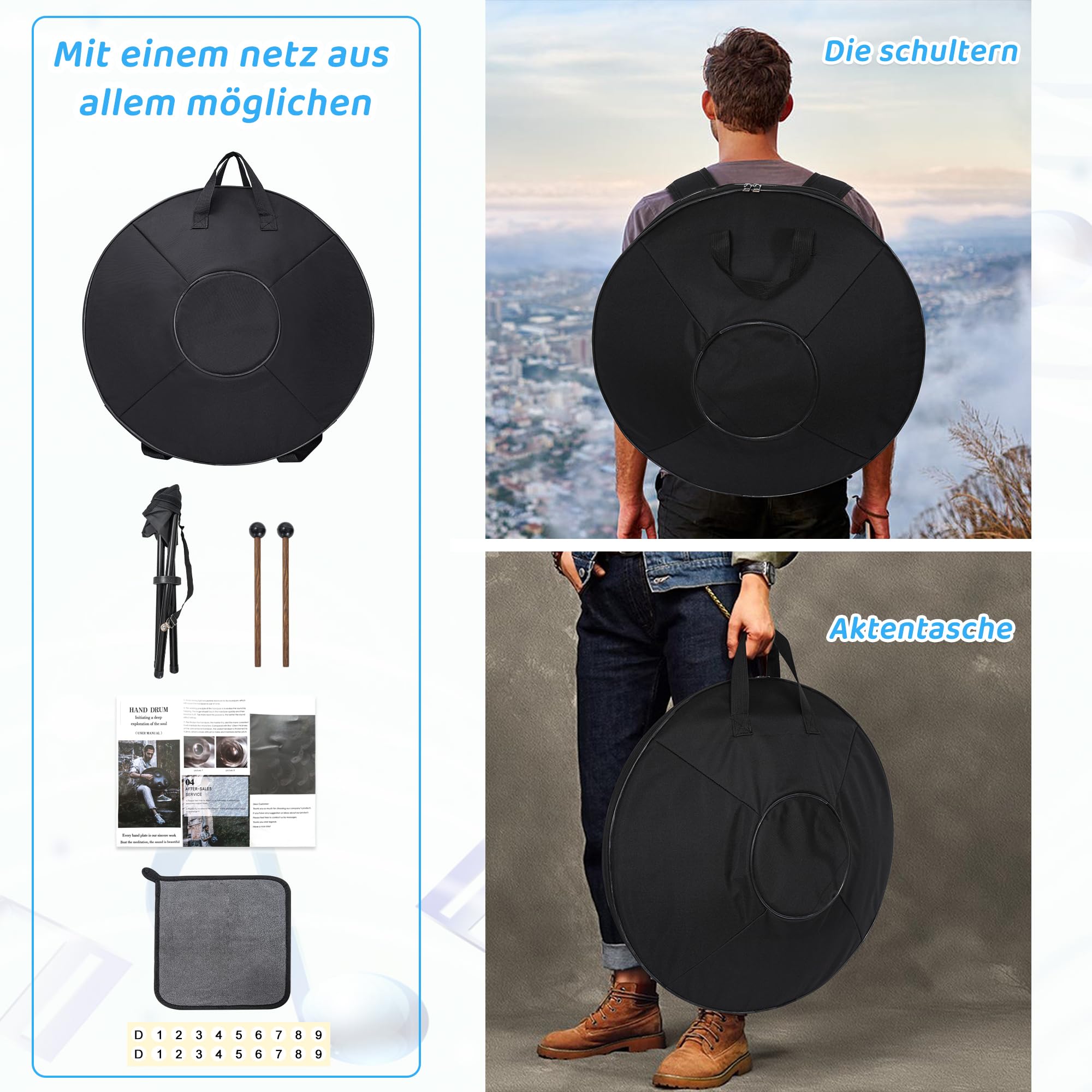 OUUTMEE 432HZ, Handpan-Drum-Instrument, Hohe Qualität, 22-Zoll, Handpan Case, Gold, Aufbewahrungstasche im Lieferumfang enthalten