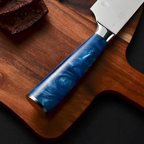 Miniatura 4 de YUSOTAN Santoku - Cuchillo de cocina de 7 pulgadas con hoja afilada de acero inoxidable de alto carbono y mango de resina, con caja de regalo,