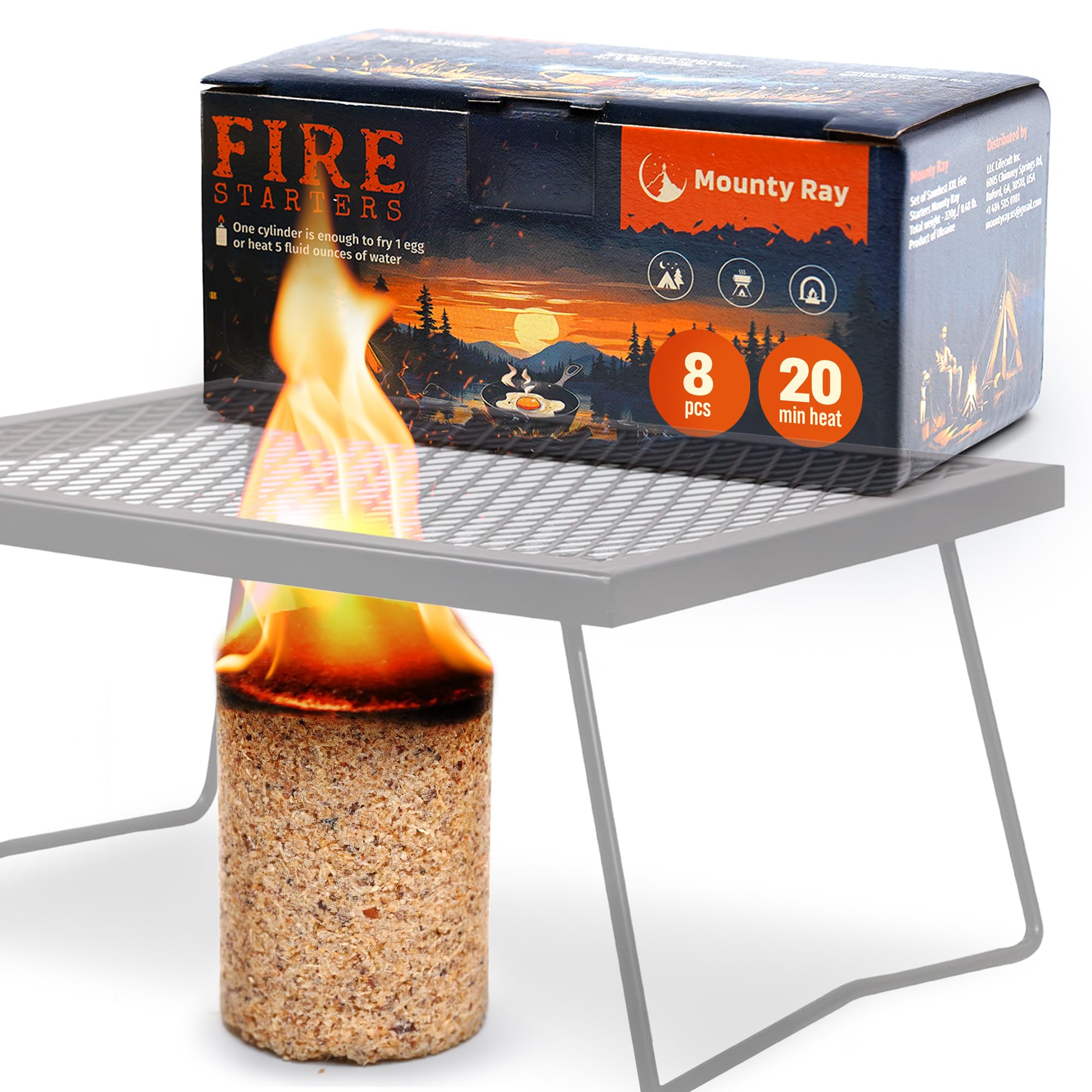 Fire Starters for Campfires - 8 pcs - Portable Emergency Heat Source - 20 Min Burn Each - - Survival Cooking Heat Source for Hiking, Emergency, Outdoor Stove or Grill