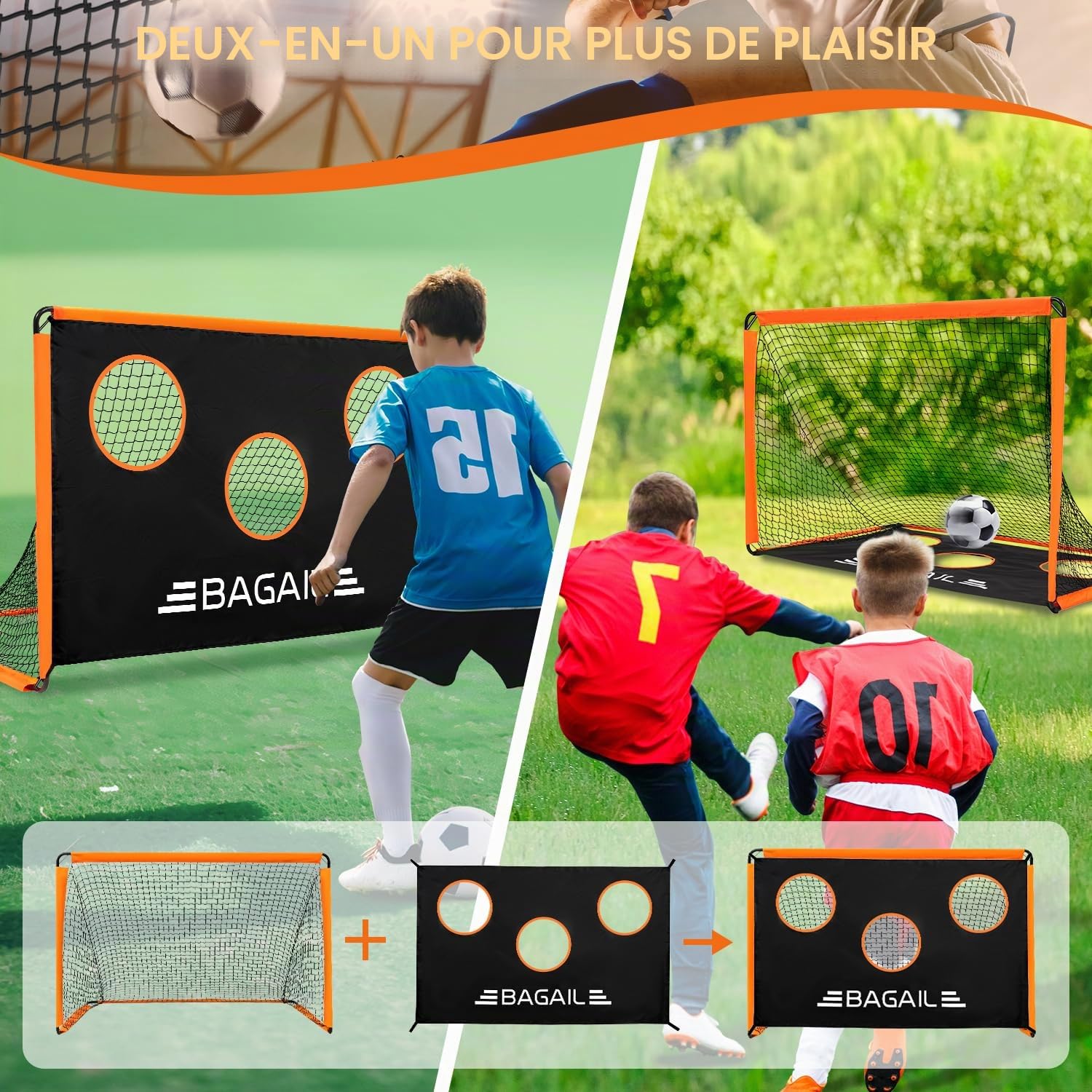 BAGAIL But de Football avec Cible, 2 en 1, Portable, Facile à Installer, idéal pour entraînement et matchs, 180x120 cm