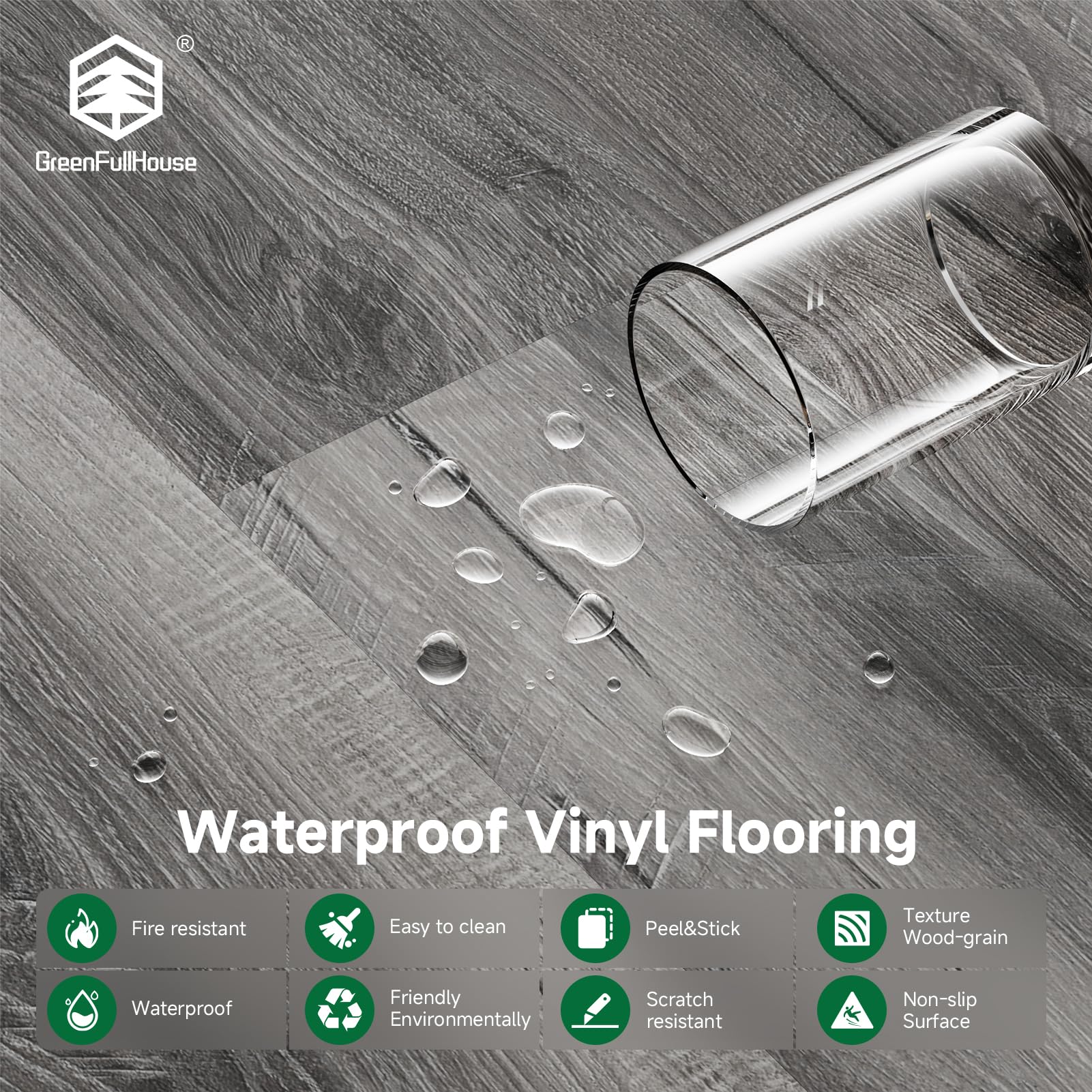 Pavimento laminato autoadesivo effetto legno Pavimento in vinile per cucina, soggiorno, bagno 2,0 mm (2,51 m², Grigios)