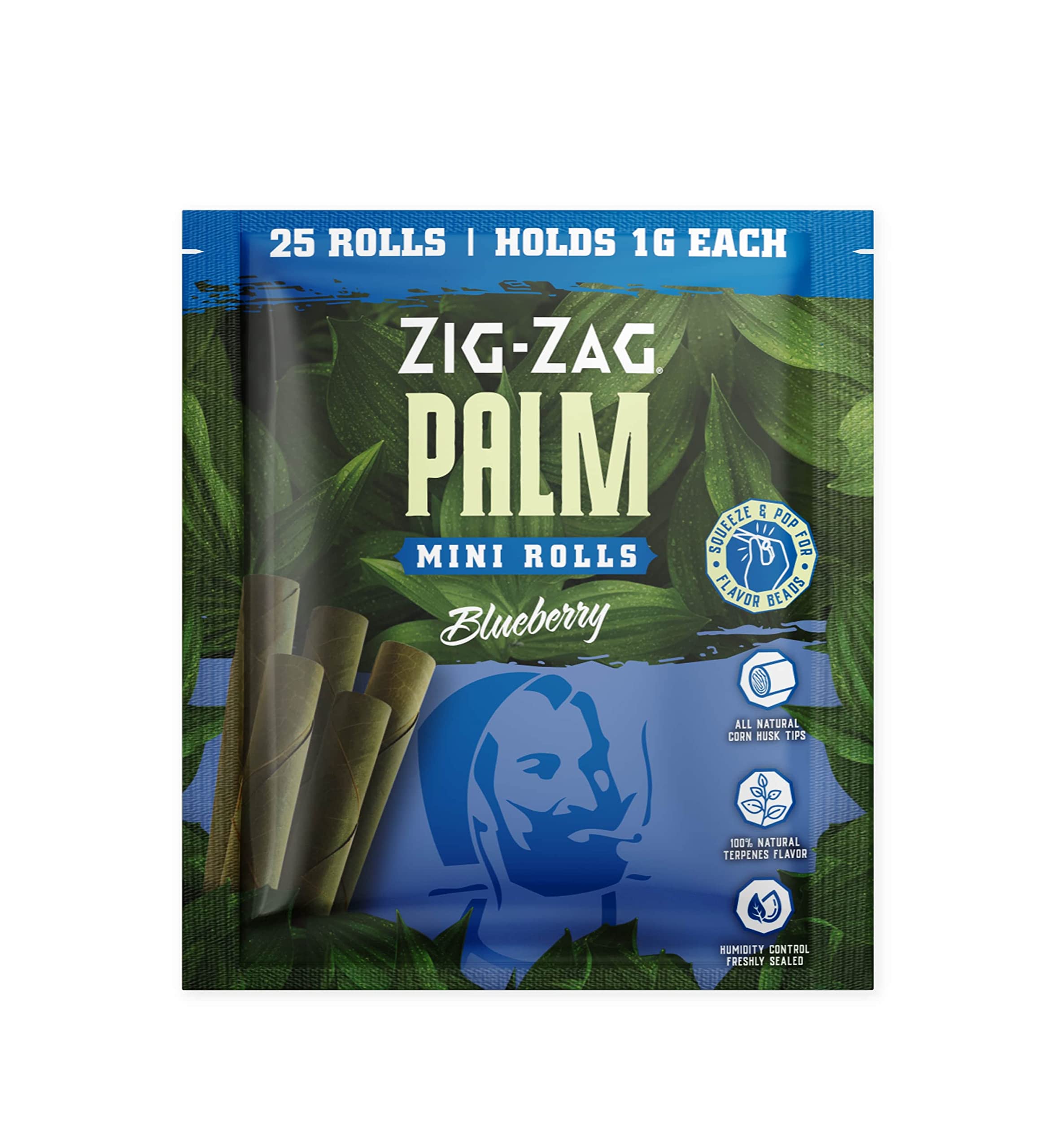 ZIG-ZAGPre Rolled Cones - Palm Mini Rolls (25 Pack) - Blueberry Flavor - Natural Palm Cone Rolling Papers