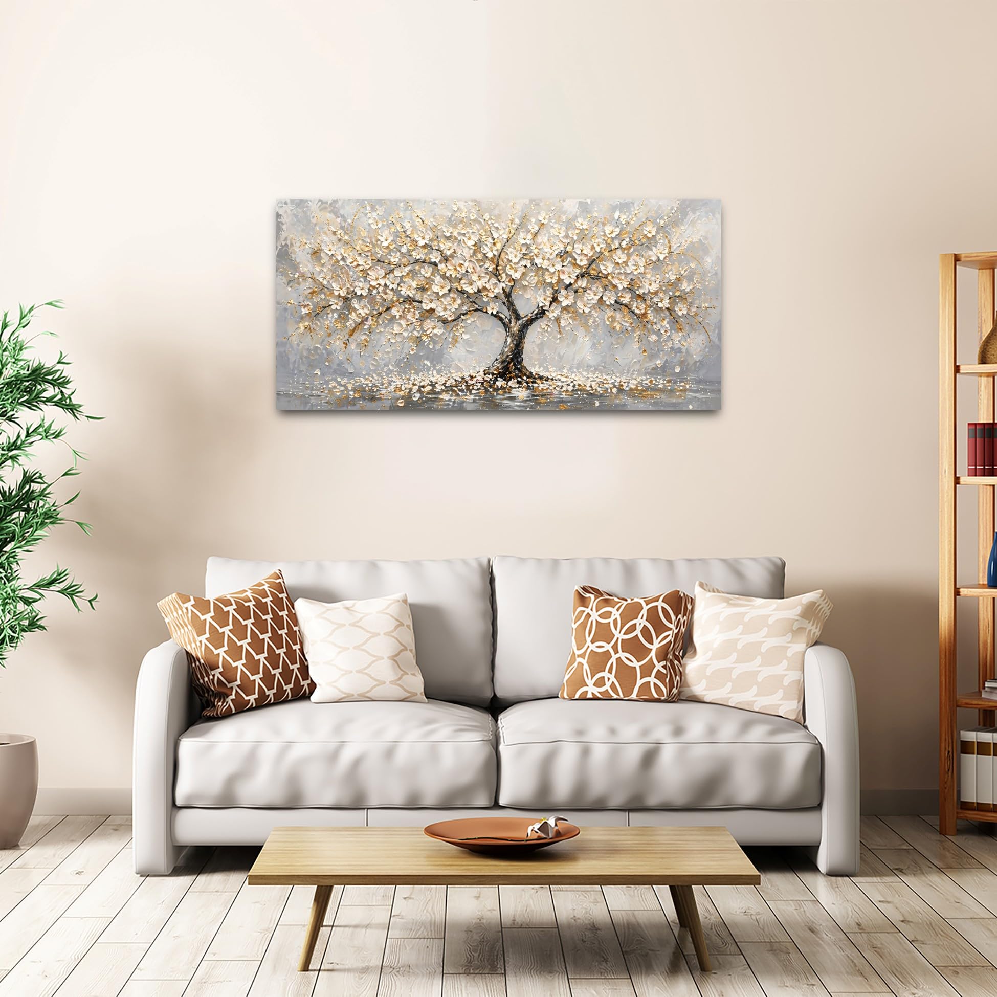 Wallazz Quadro su Tela Astratto - Quadri Moderni Soggiorno - Alberto della vita - Stampa su Tela - Decorazione camera da letto 70x140 cm