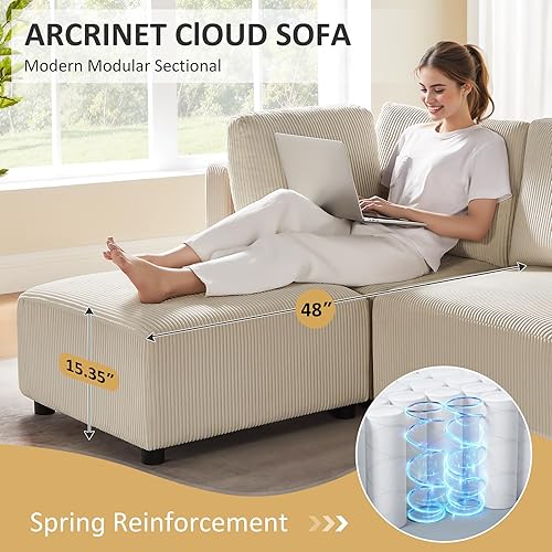 Miniatura 3 de Sofá modular modular con otomanas, sofá modular de pana en forma de V de 123.6 pulgadas con diván, sofá cama modular convertible de 6 plazas, sofá