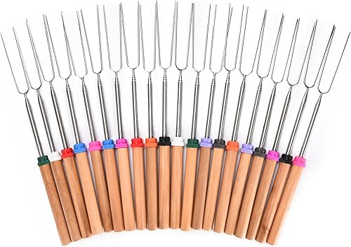 Zorestar Palitos para asar malvaviscos, 12.2 x 0.71 x 0.71 pulgadas, juego de 20 pinchos de acero inoxidable natural para hoguera, fogata, s'mores,