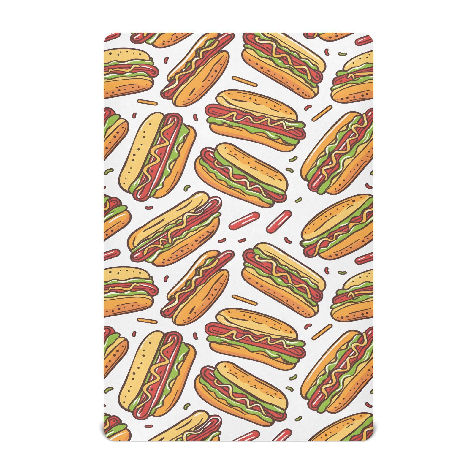 Hot Dog Pattern Crib Sheets for Girls and Boys Fitted Baby Sheets for Standard Crib Toddler Bed Mattress Soft Baby Toddler Sheets 52 x 28 inch
