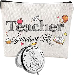 Teacher Survival Gifts,Teacher Survival Kit,Teacher Appreciation Gifts,Teacher Makeup Bag,Teacher Survivlal Kit Bag,Teacher Survival Kit Pouch,Teacher Survival Items,Teacher Mirror Compact