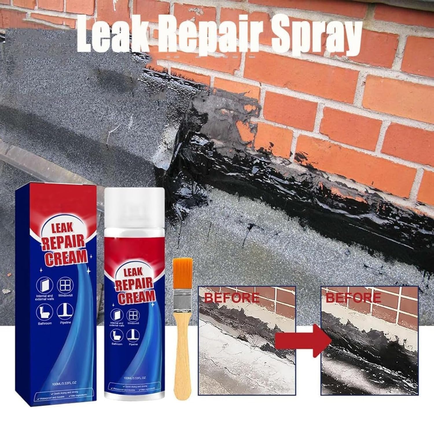 Inbuyus Leak Sealants Spray, Leak Repair Waterproof Sealant Spray, RoofLeak Repair Sealants Spray, for Exterior Wall Gap Repair Works on Most Materials (5 pcs, 1)