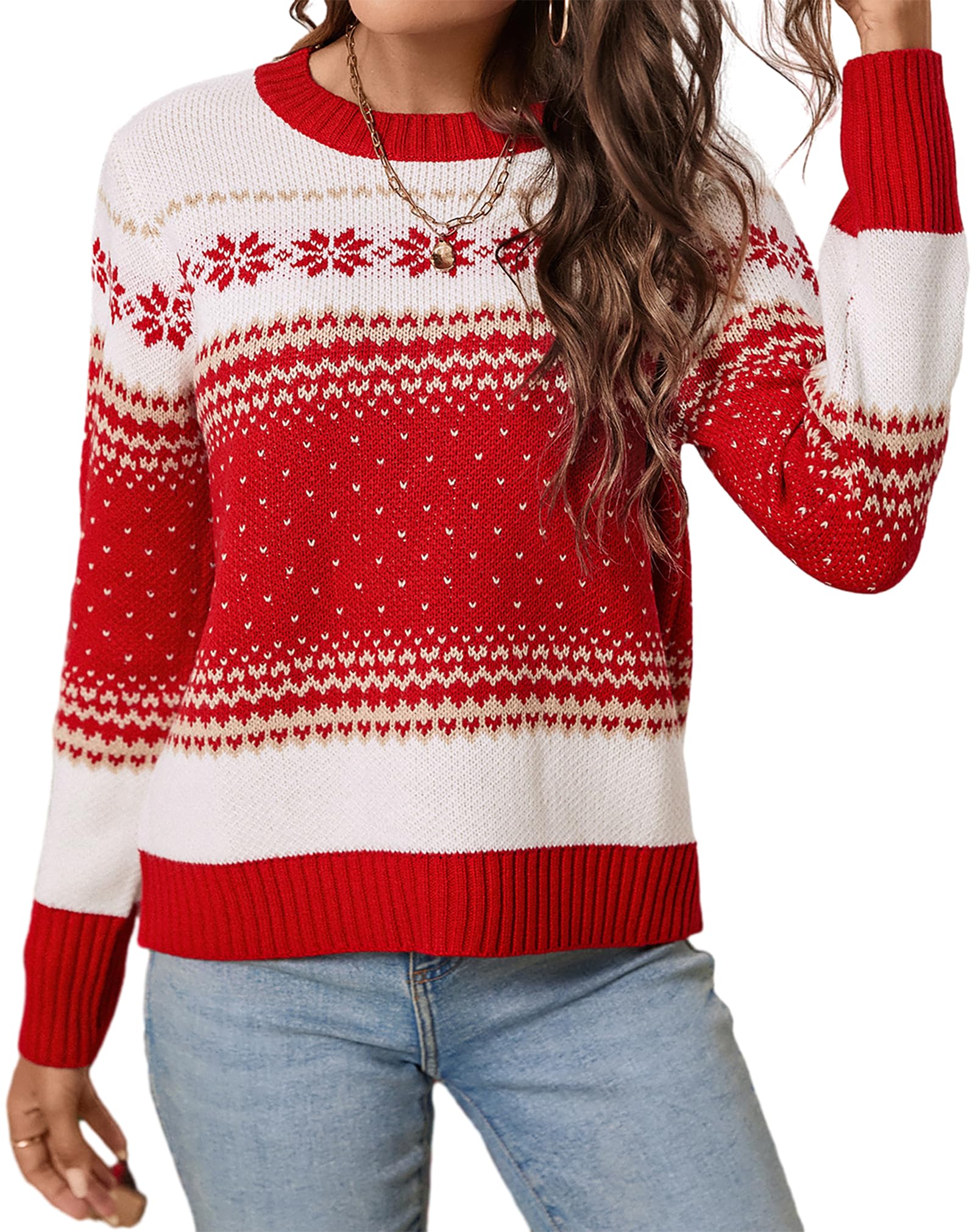 Photo 1 of SunnyMelody Women’s Ugly Christmas Sweater,Cute Ribbed Knit Crewneck Pullover,2025 Fall Winter Tops
