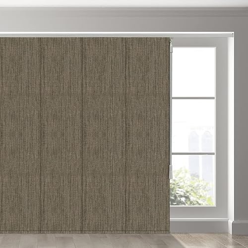 Persiana opaca sin cordón, con panel corredizo de 4 o 6 rieles para ventana corrediza y puerta de patio, cortina de tela tejida, color marrón oscuro