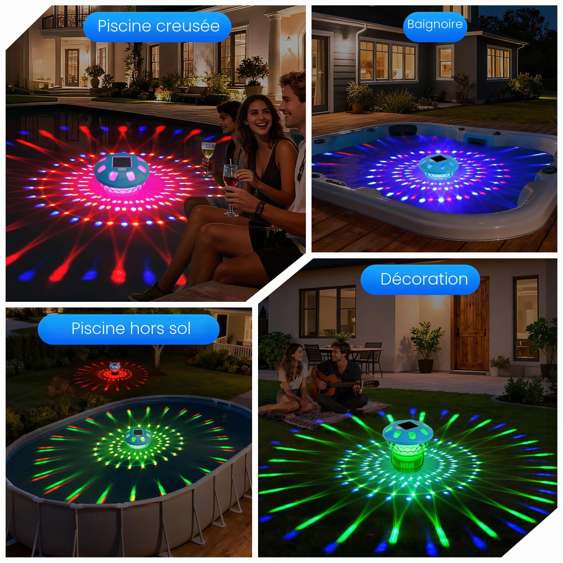KingSom 2026 Diffuseur Chlore Piscine, Distributeur de Chlore Flottant avec Lumineux Solaire, Contrôle par Bouton Distributeur de Chlore pour Piscine Réglable, Doseur de Chlore,Flotteur Chlore Piscine