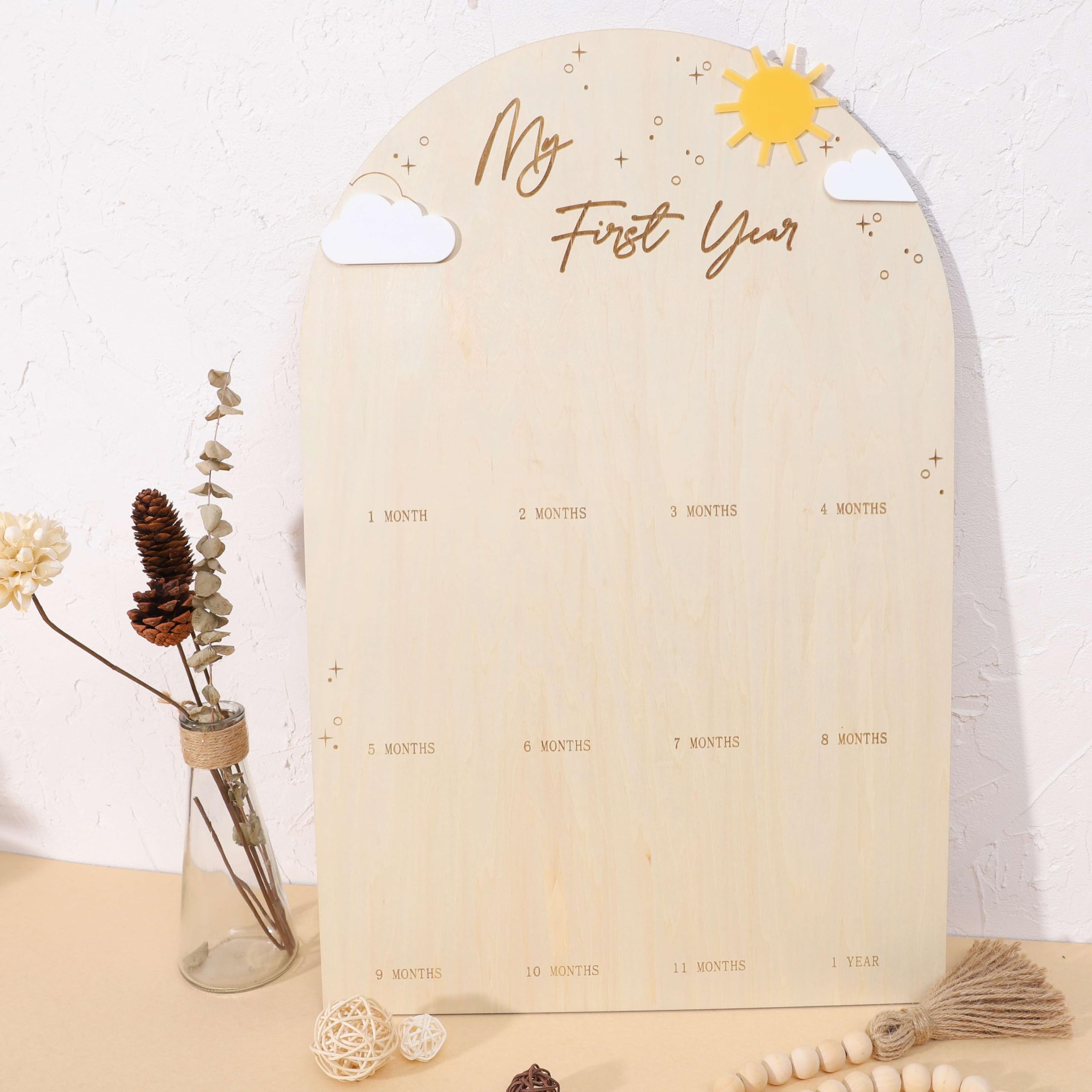 YOU ARE MY SUNSHINE ONE YEAR OLD PHOTO BOARD, My First Year Photo Display Wood Board, Sun Theme Monthly Milestone Photo Board, You Are My Sunshine dekoracja na 1. urodziny, ramka na zdjęcia 12