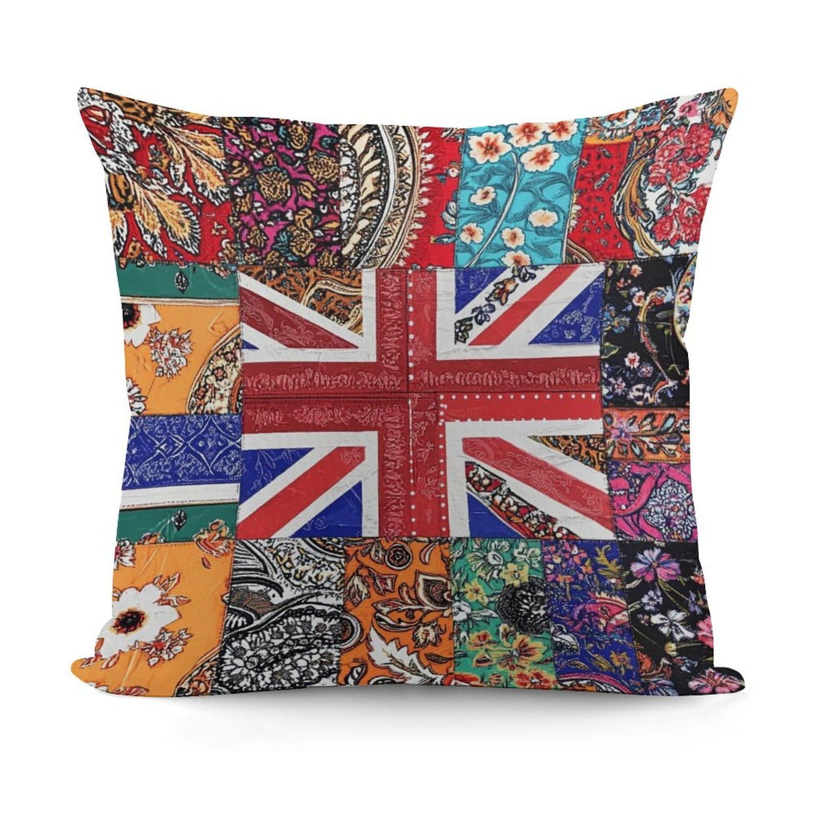 Smazdfxx Picture(694) Unique Pattern Soft Union Jack Flag Uk Mandala Art Plush Pillow Cover With Zipper For Sofa, Couch, Living Room Decorative