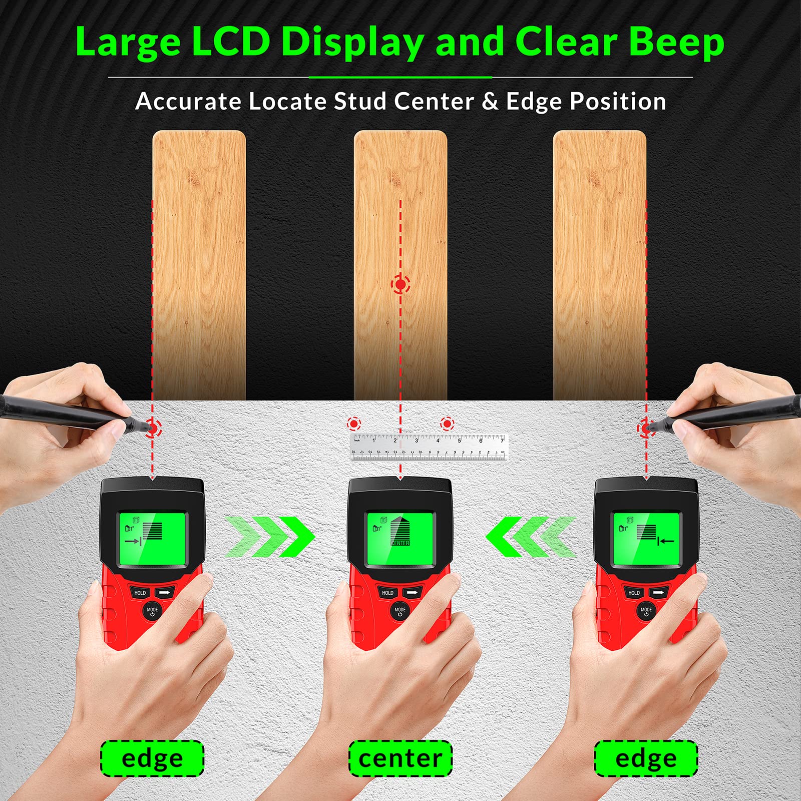 New Professional 3 In 1 Stud Finder Portable Size Handheld Metal Wood Detectors