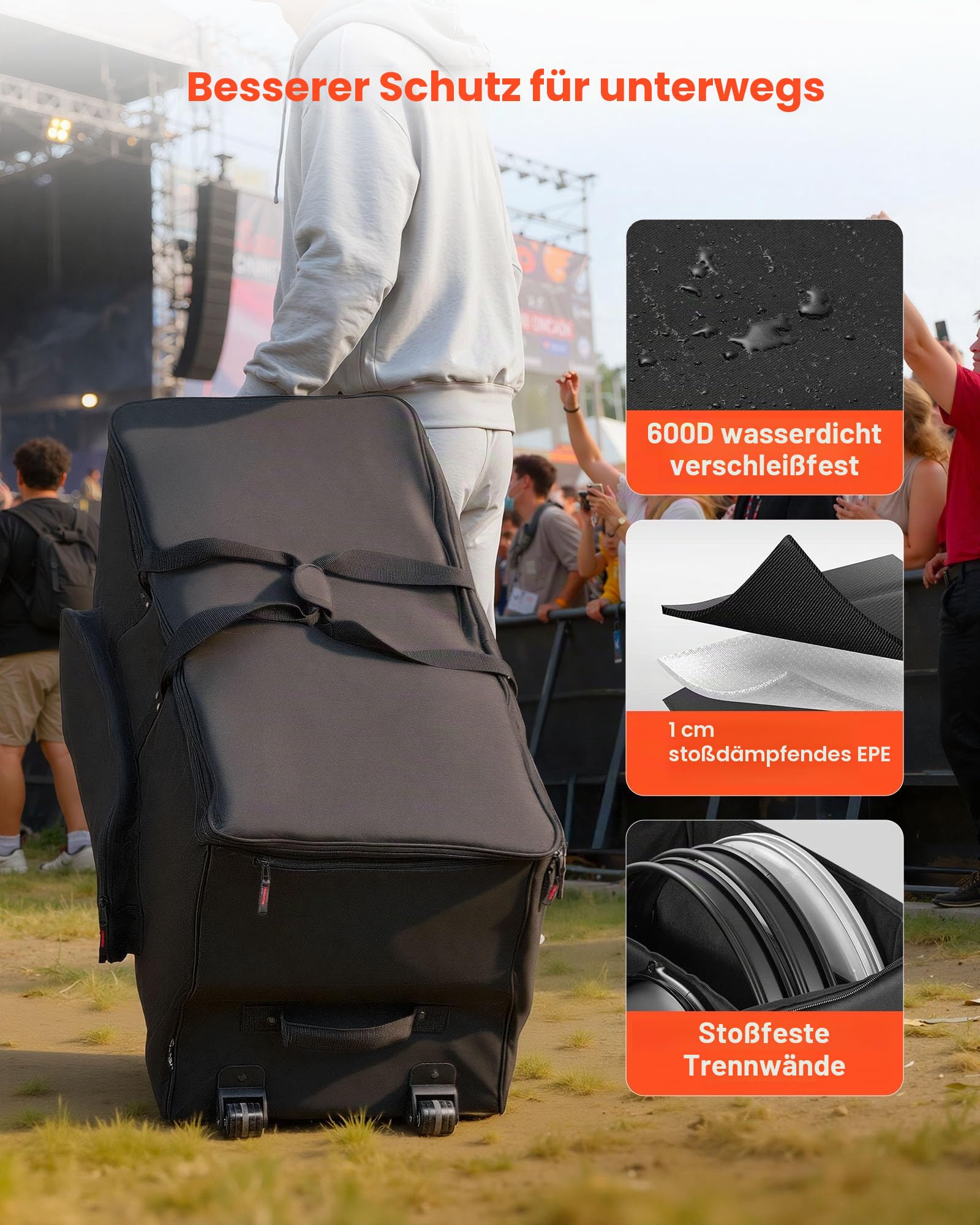 VEVOR Schlagzeugtasche, Drummer Hardware Bag, 1010x510x440 mm, mit 6 herausnehmbaren Trennwänden, Rollen & 3 Außentaschen, wasserabweisend & gepolstert, sicherer Transport von Equipment & Instrumente