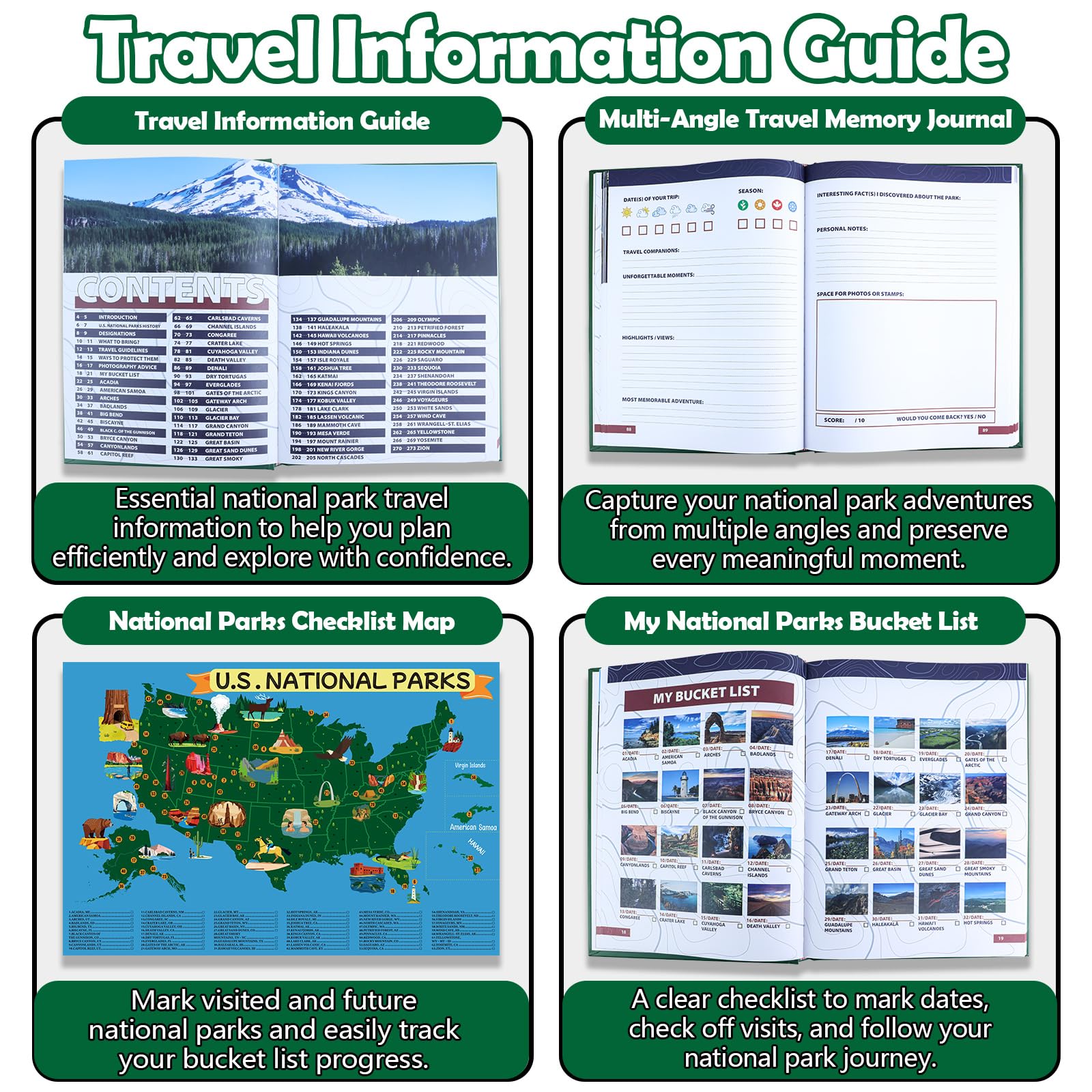National Parks Bucket List Guía de aventuras y diario – mapa del parque nacional, planificador de viajes, libro de sellos de pasaporte y álbum de recortes para los amantes de los parques de Estados