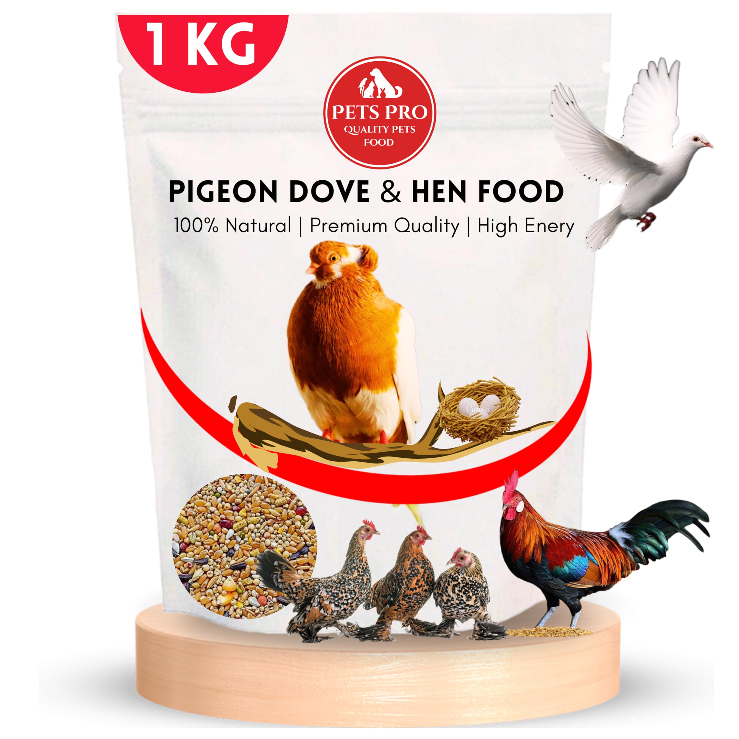 Generic Pets Pro Pigeon, Dove & Hen Food 1 KG | Specially Formulated with Multigrain & Seeds. High-Protein, Millet-Based Diet for Hen & Doves,All Life Stages
