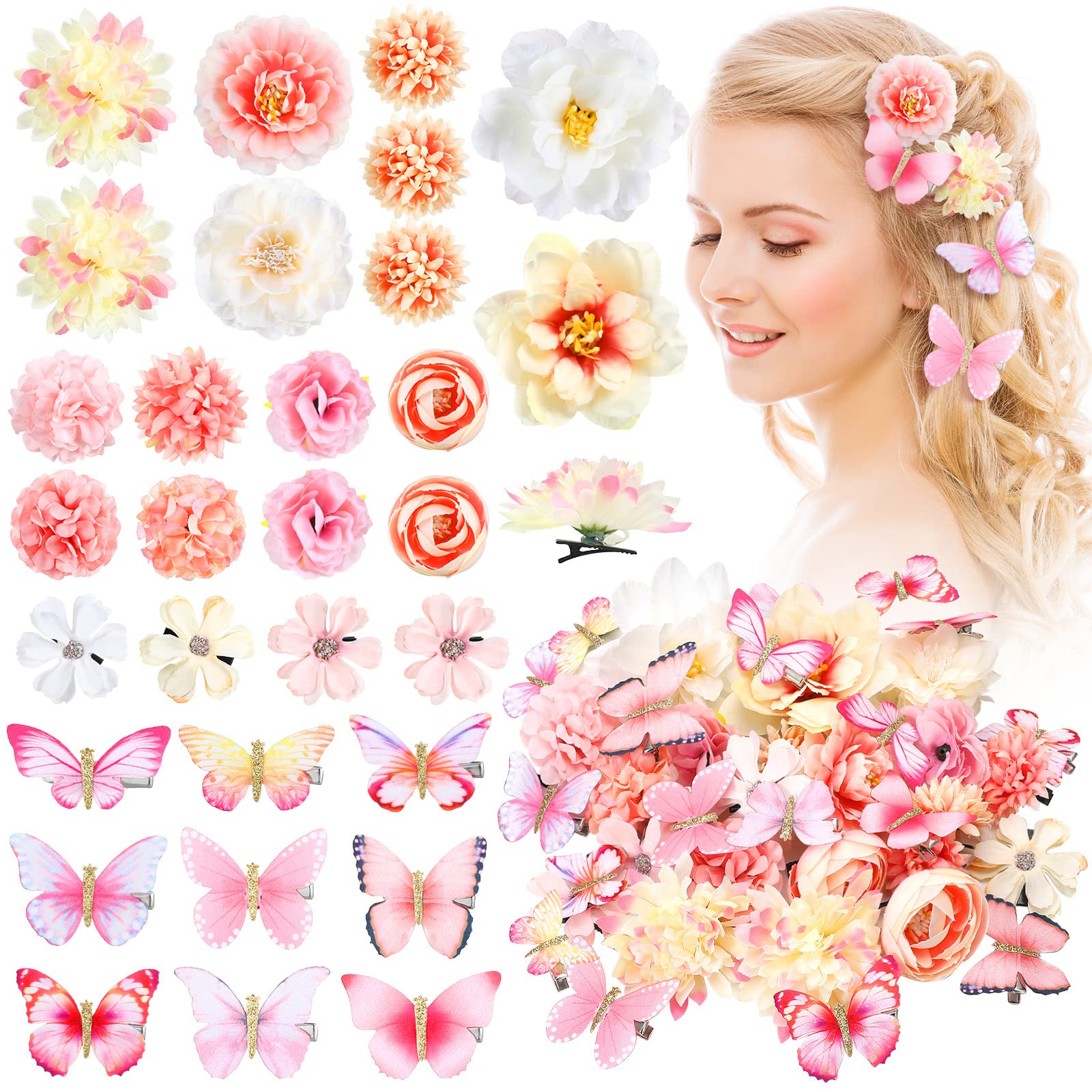 Pinzas de pelo de mariposa y flores: 30 horquillas hechas a mano para mujer 7