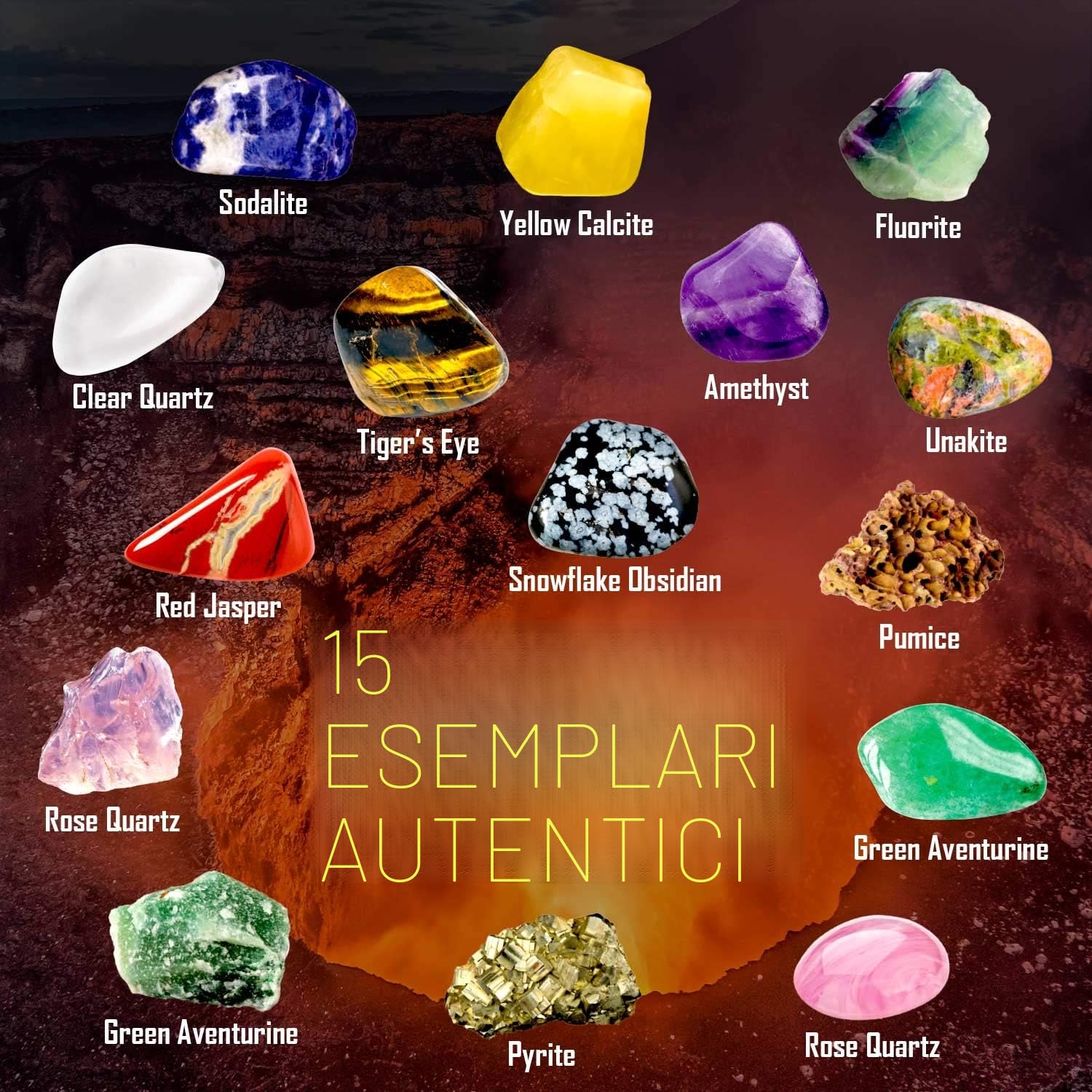 XXTOYS – 15 Minerali da Collezione – Veri Pietre Preziose in Confezione Naturale