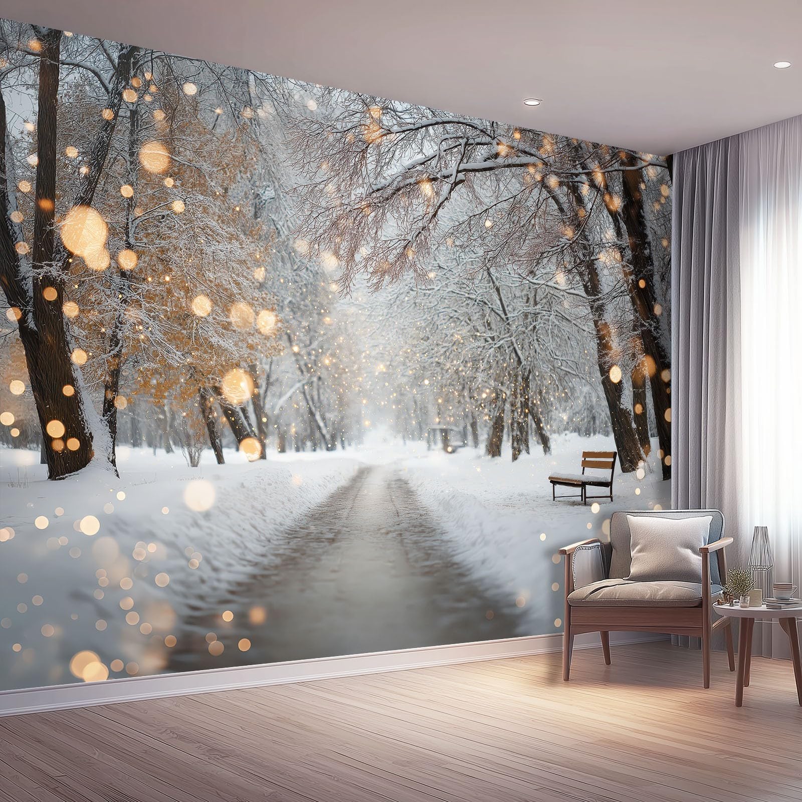 Papier peint photo mural salon 400x280 paysage enneigé blanc gris romantique bureau