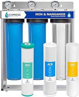 Whole House Water Filter System | IRON & MANGANESE | 3 Stage Full Home Filtration, Top-Tier Filters Removes Stains/Color on Glass-Ware, Fixtures, Laundry, Signf. Reduces Lead & Arsenic