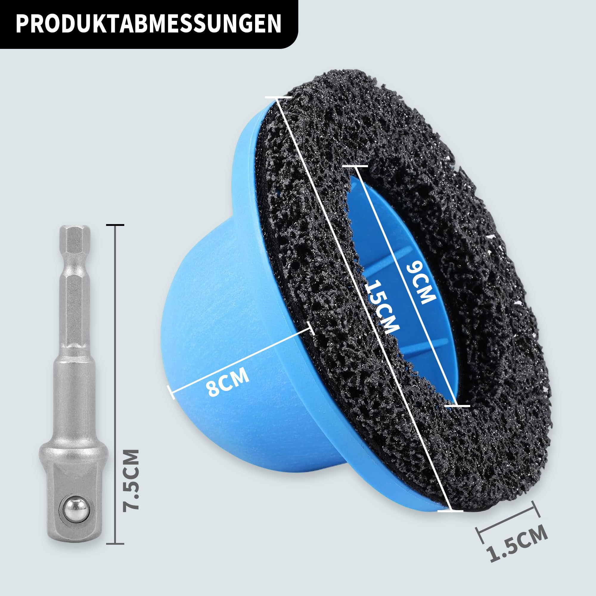 Radnabenschleifer Ø 90 mm innen, Ø 150 mm außen, Radnabenreiniger mit 1/2"-Vierkantantrieb, inklusive Adapter, Werkzeug für Felgenreinigung, Rostentfernung und Bremssystempflege