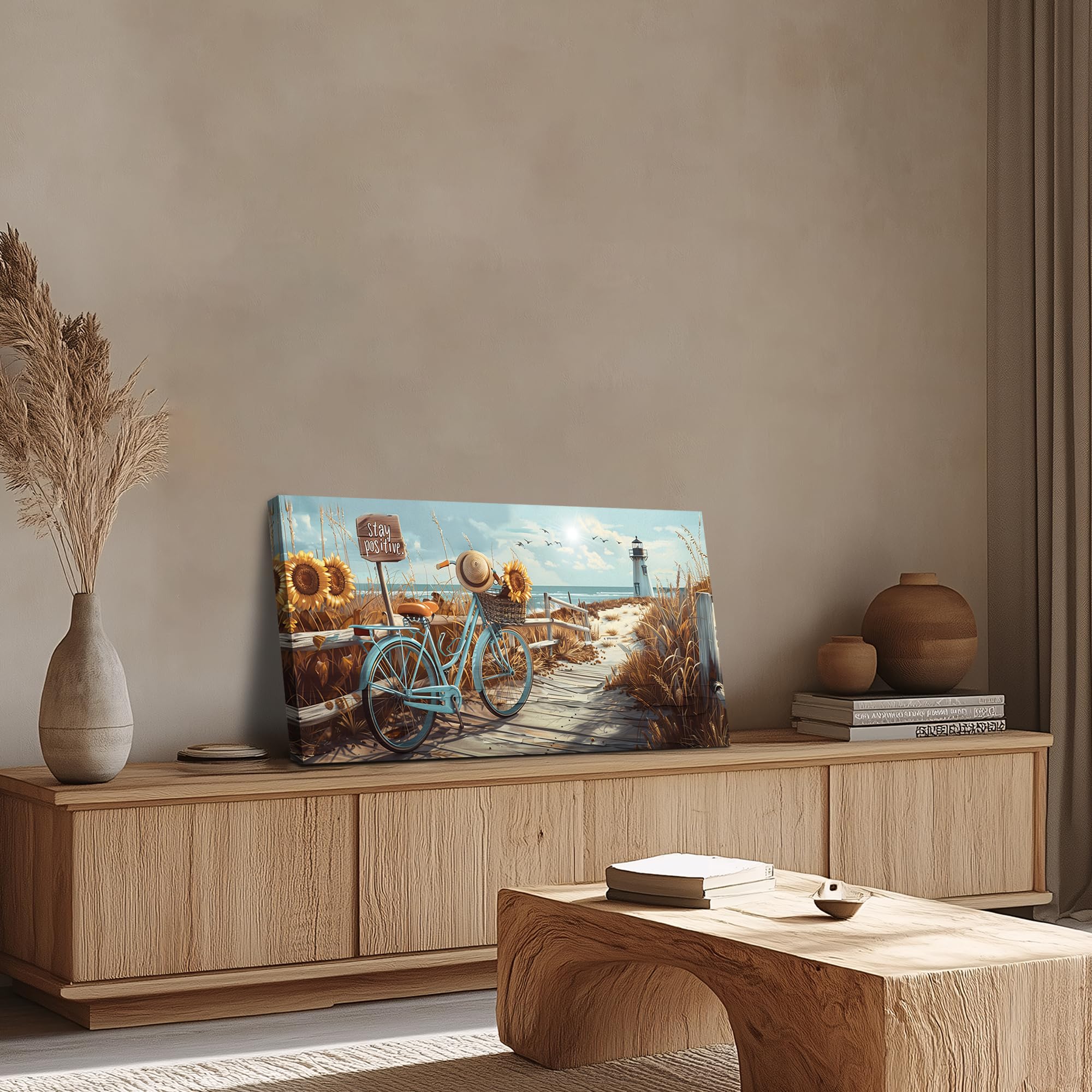 MHARTK66 Cuadros Decoracion Salon Modernos, 50x100 cm Grandes Laminas Decorativas Pared Dormitorios, Lienzos Decorativos Pared Faro Junto al Mar Girasol, Wall Art Comedor Pasillo Baño Oficina