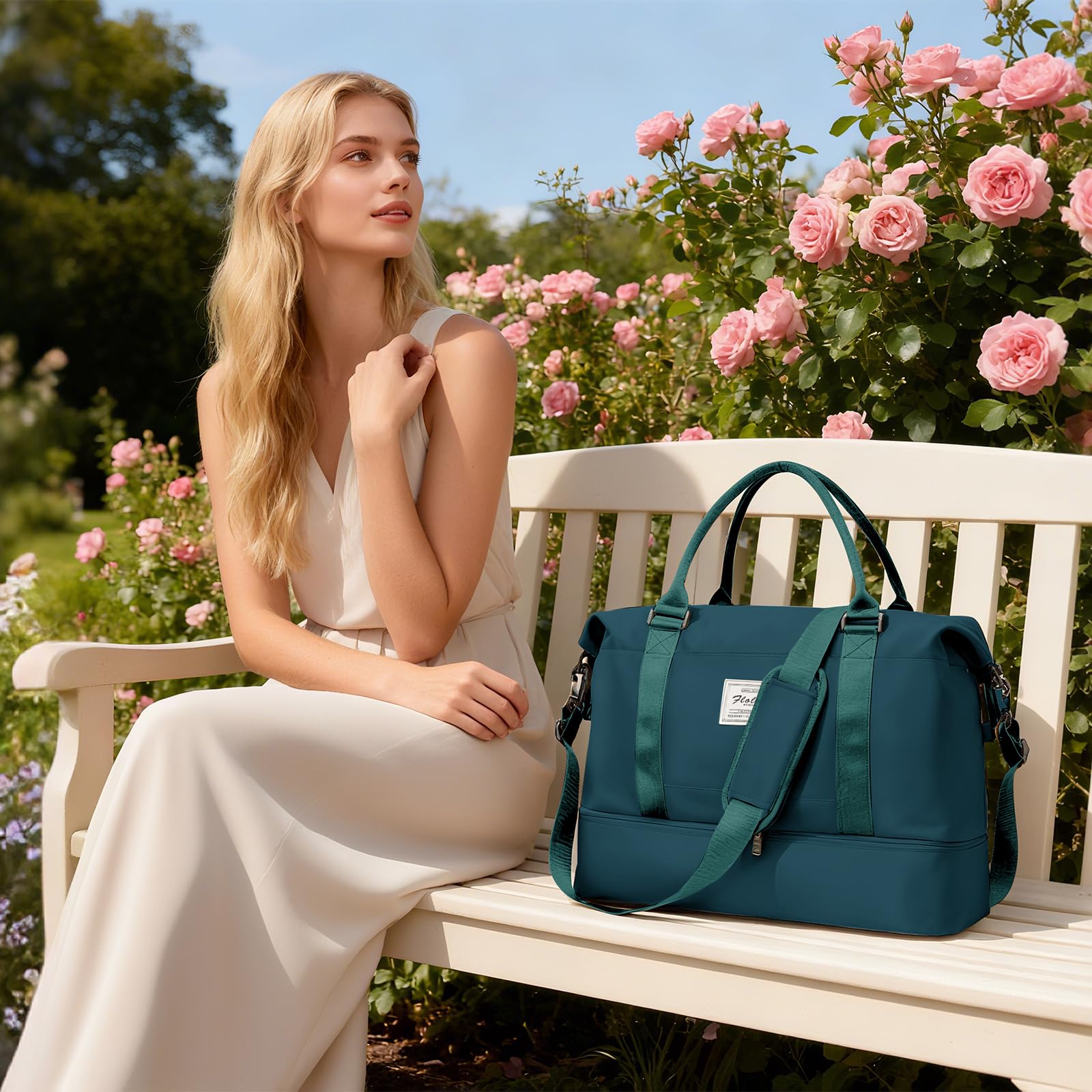 HPLQQ Borsone da Viaggio Donna Bagaglio a Mano Easyjet 45x36x20, Borsa Sportiva Borsone da Palestra con Scomparto per le Scarpe, Borsa da Weekend, Ospedale Parto, Danza,A03-Blu Pavone