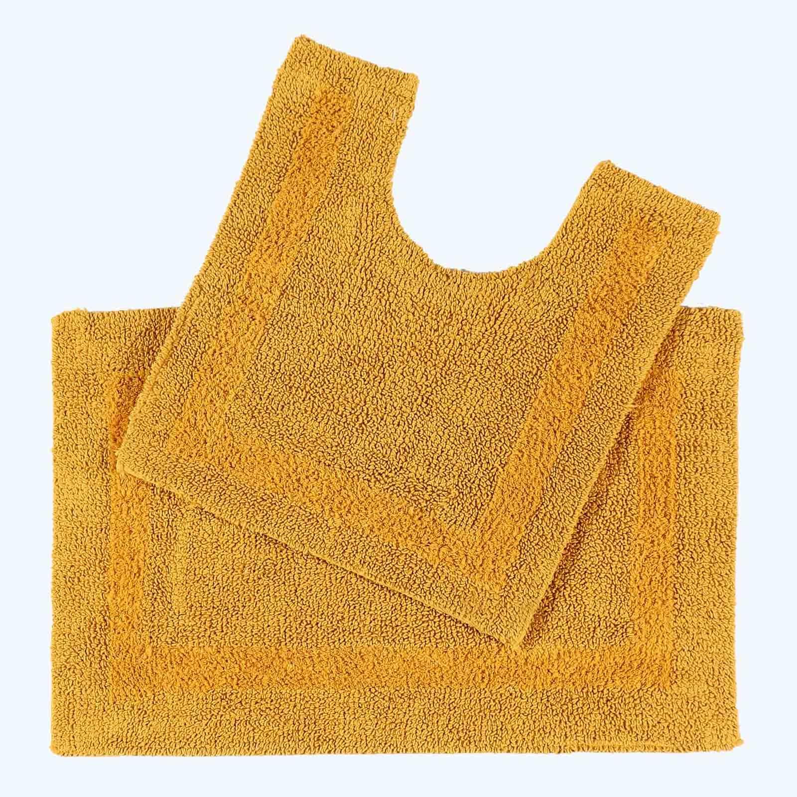 HOMESCAPES Bath Mat Set, Luxury 1600gsm Extra Soft 100% Cotton, Reversible Bathroom Mat Sets 2 Piece, Washable, Non-Slip, Super Absorbent, Quick-Dry, Mustard Bathroom Rug with Toilet Rug โ image 1