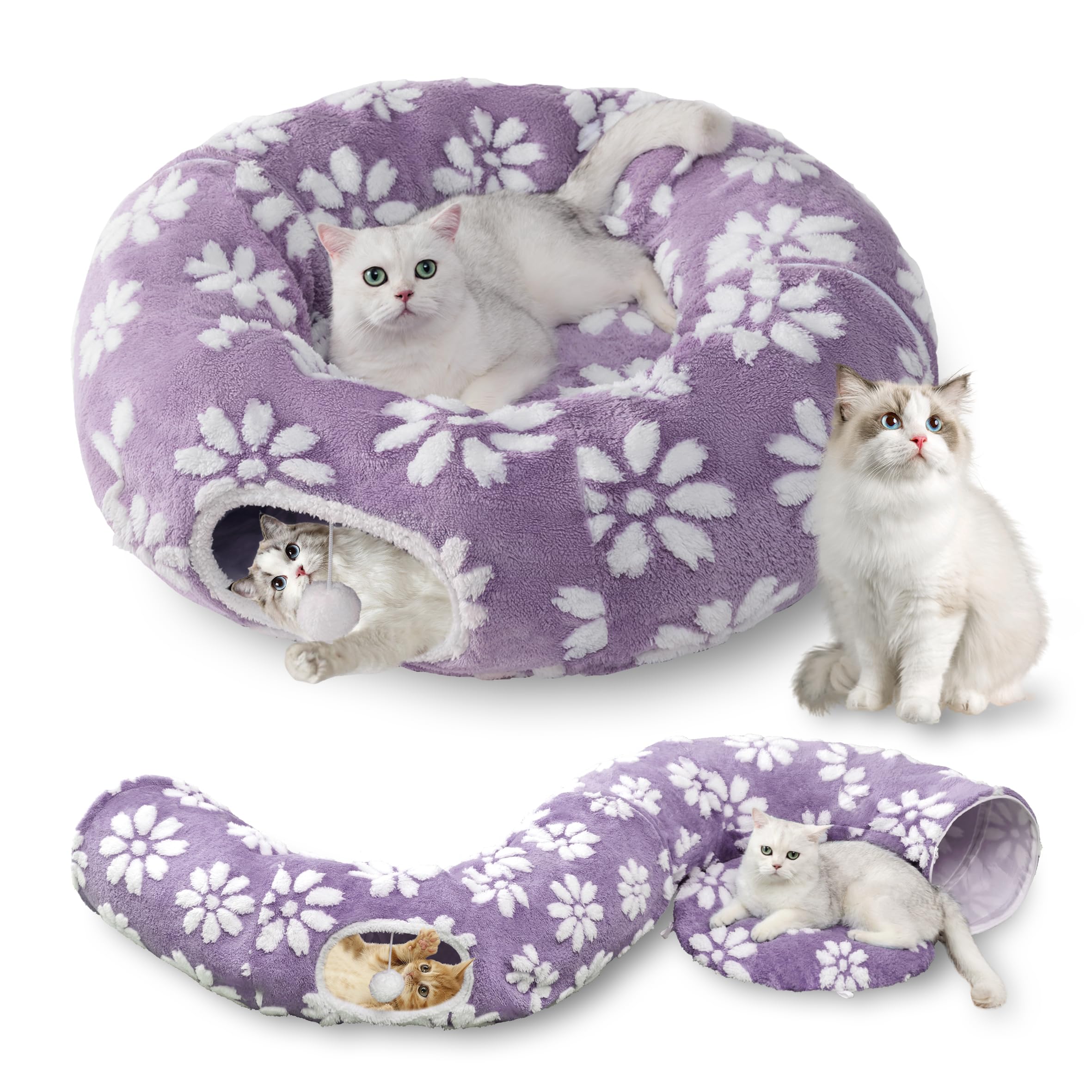 Cute Round Cat Tunnel for Indoor Cats, Purple