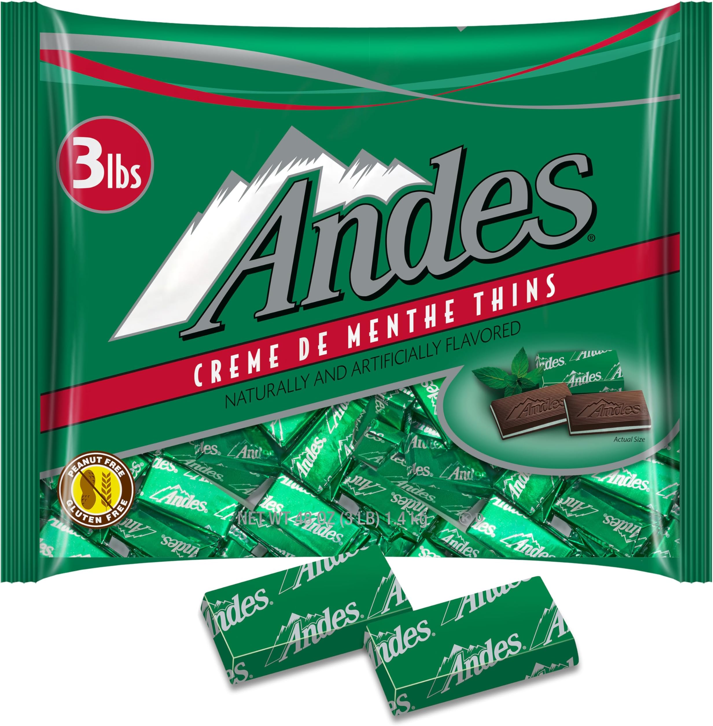 Andes Creme De Menthe Thin Mints - 3 Pounds of Bulk After Dinner Mints - Rectangular Chocolate Sandwich Mint Candies - 48 Oz Bag