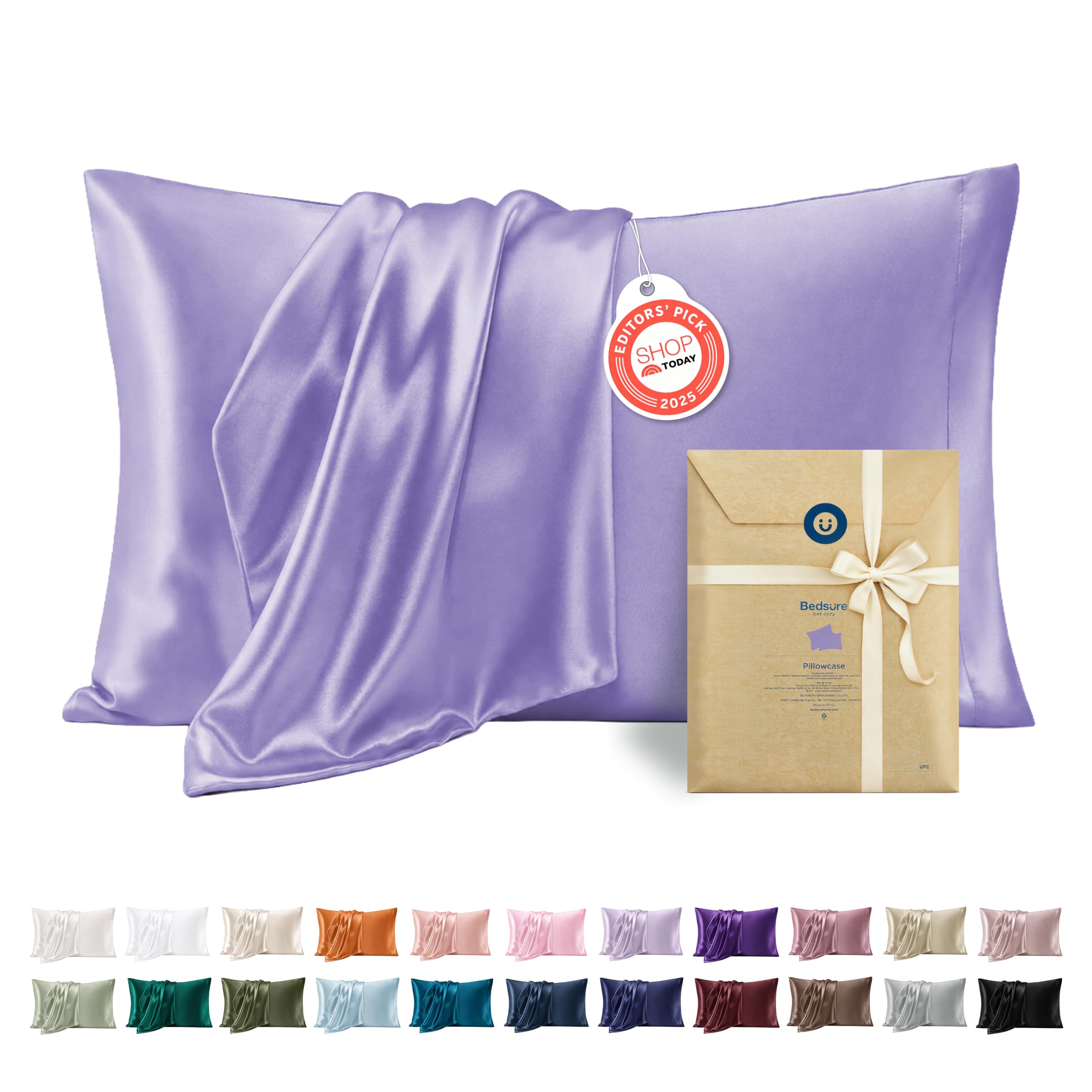 Bedsure Satin Pillowcase Standard Set of 2, Silky Pillow Cases, Lilac