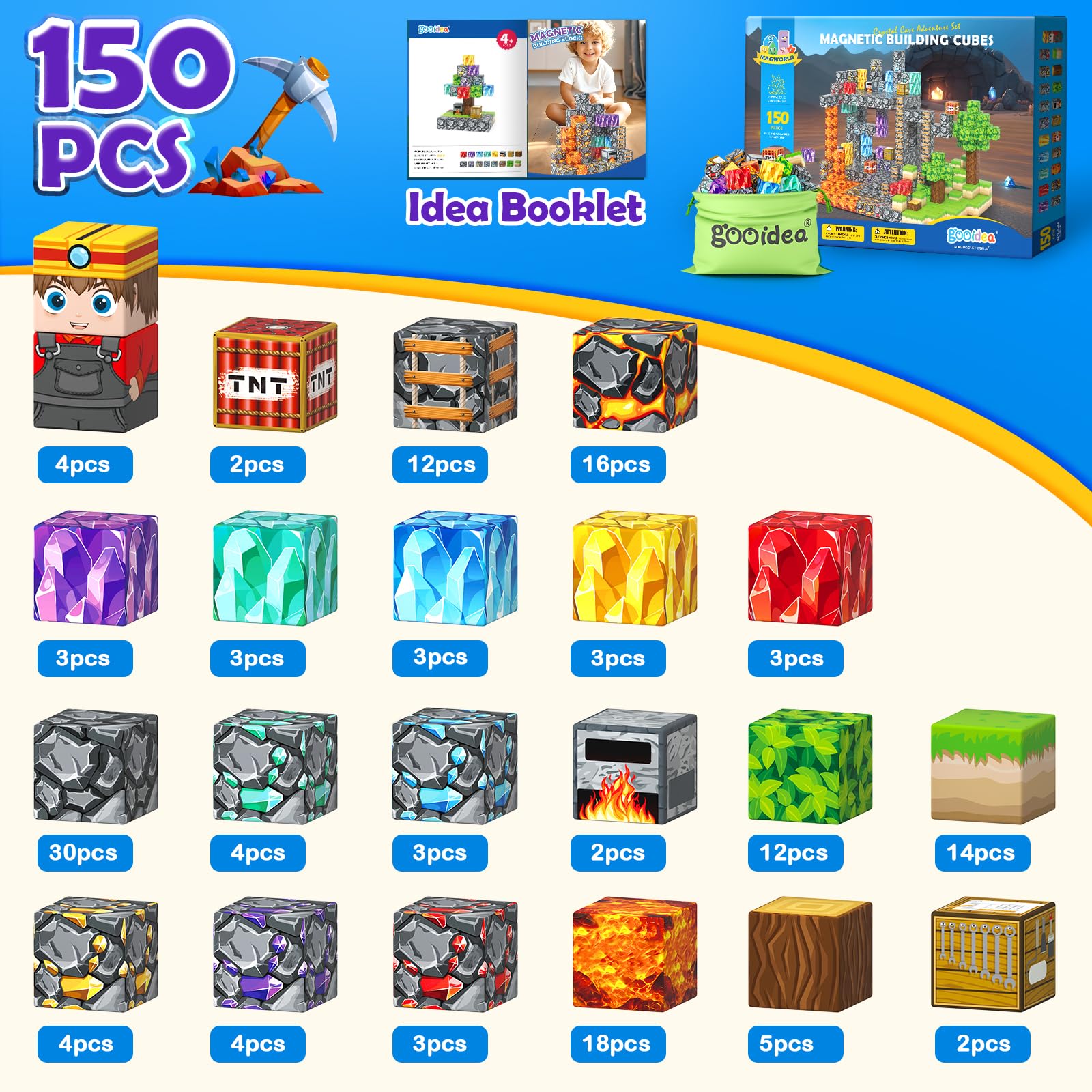 Amazon.com: Gooidea Magnetic Blocks -150 Magnetic Building Blocks