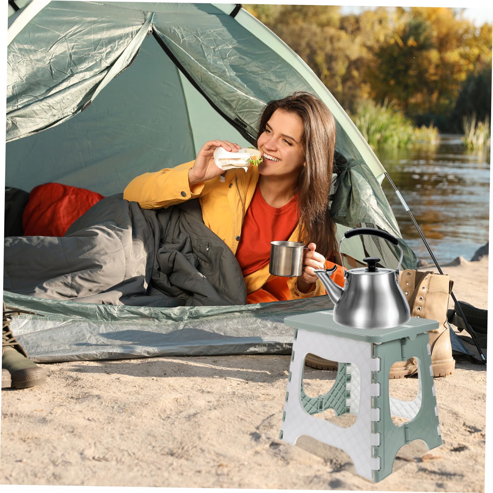 IMIKEYA Chaise Pliante Portable en Plastique Vert 422, Légère et Antidérapante, pour Usage Domestique et Extérieur, Jardin Camping Randonnée, Tabouret Pliant Polyvalent