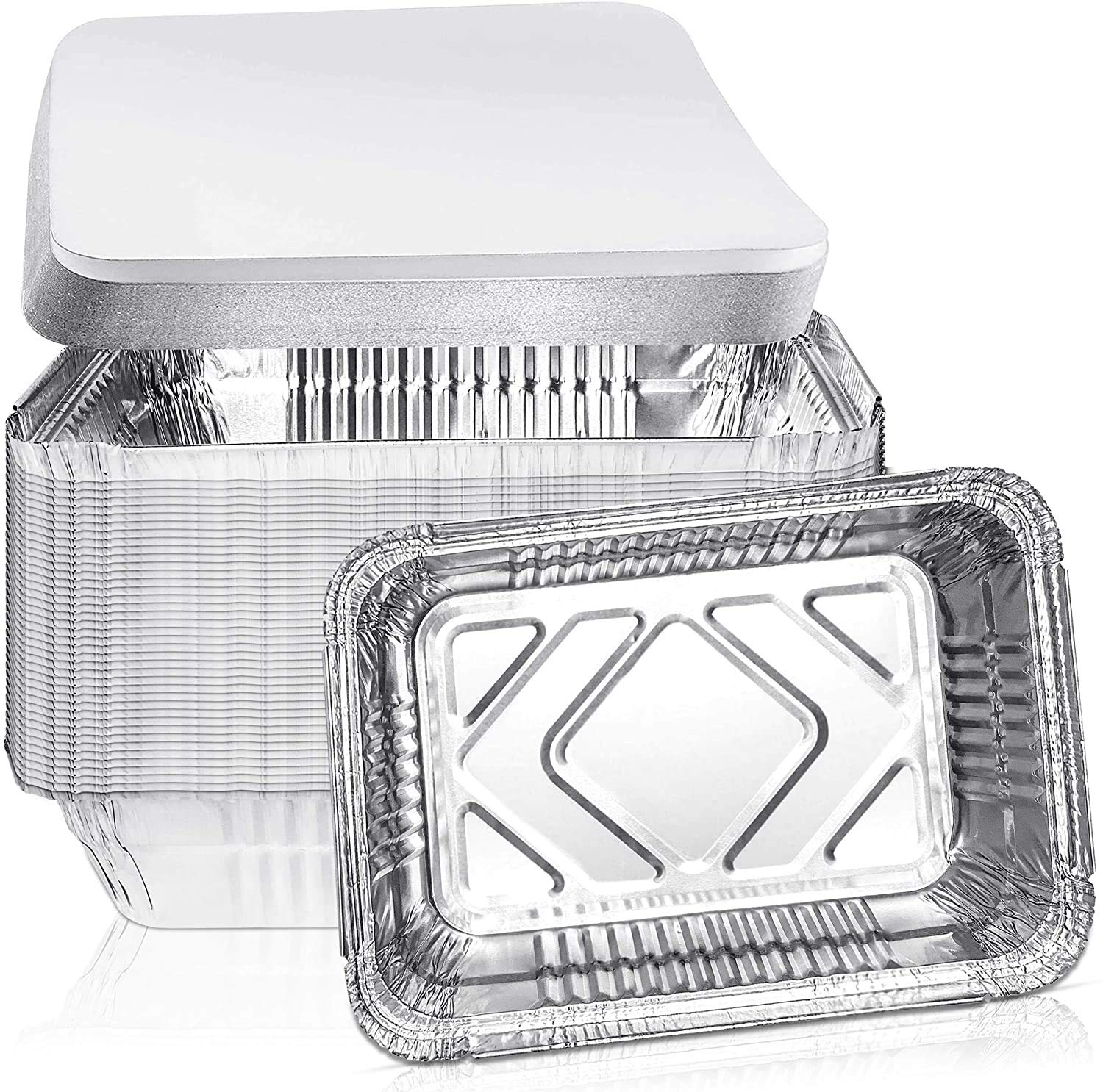 Aluminum 2.25 Lb Oblong Pan With Board Lid - Foil Disposable Oblong Pans for Baking Cakes - 100% Recyclable Tins Containers - Perfect for Cookware - Set of 500