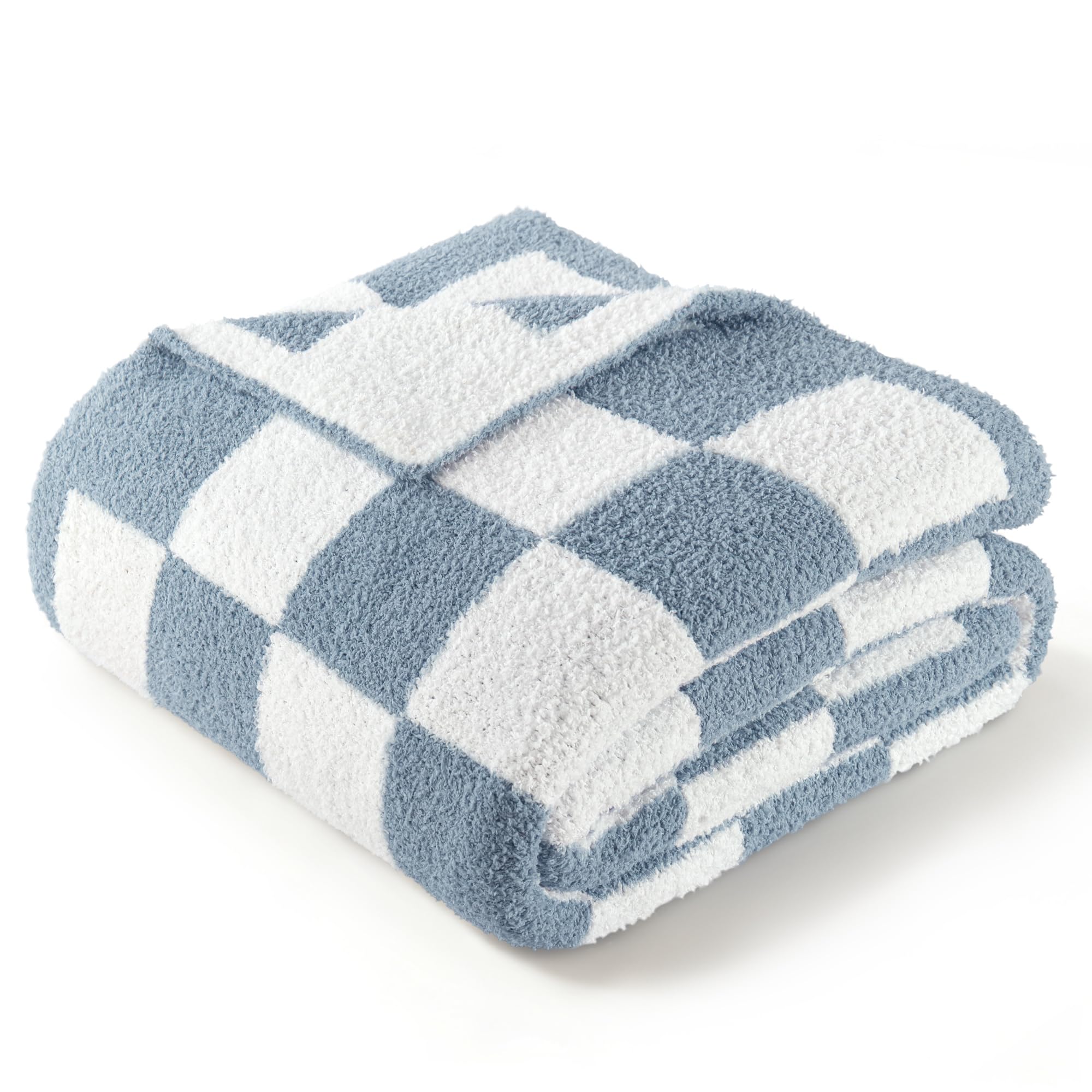 Exclusivo Mezcla Checkered Double Size Knit Blanket for Bed, Ultra Soft and Warm Reversible Woven Blankets, Cozy Snuggly Throw for Couch Bed and Home Decor, Stone Blue, 150x200 CM
