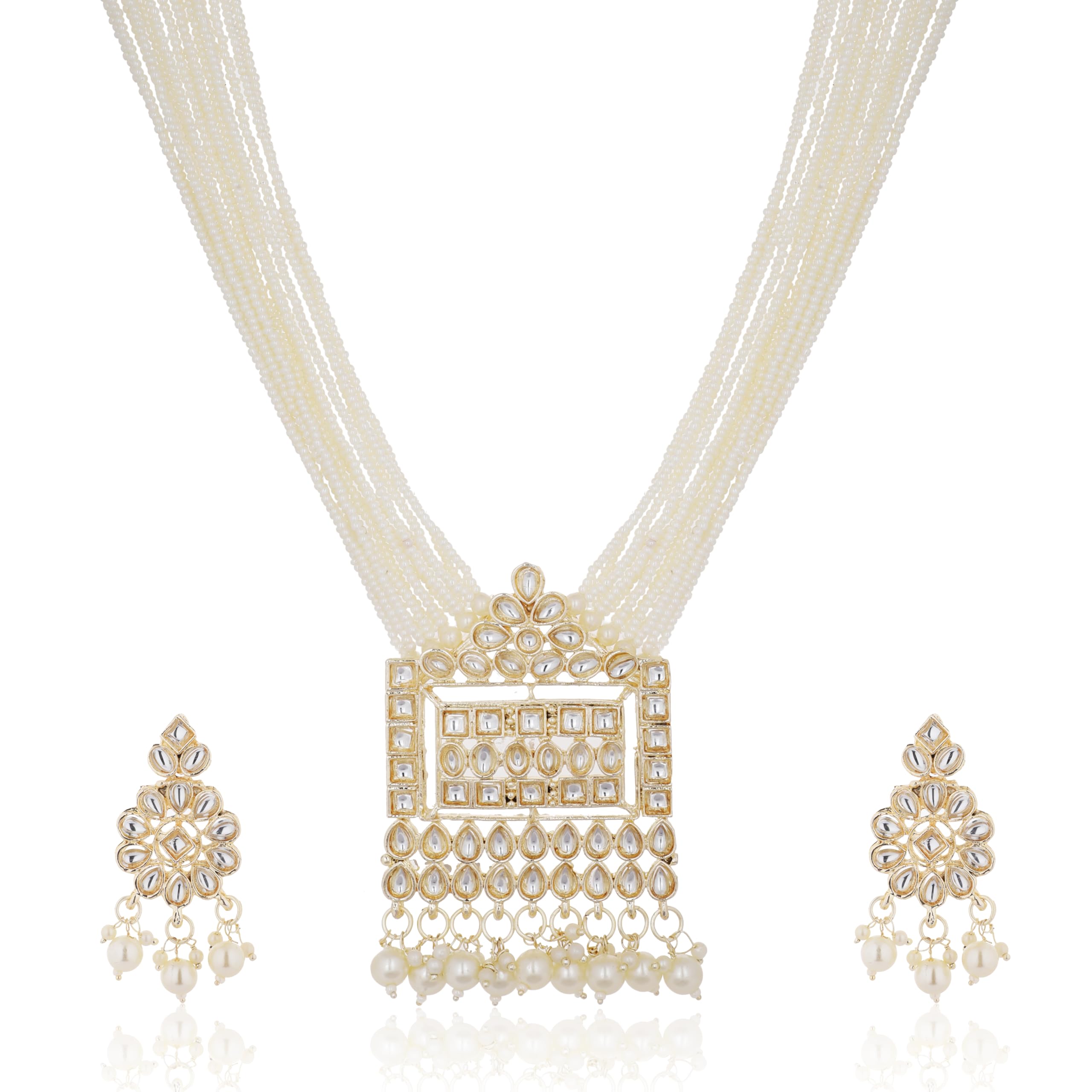 Long Polki Necklace and Earring Set for Women, Jewellery Set, White (B0D1N7L3CK) Amazon Price History, Amazon Price Tracker
