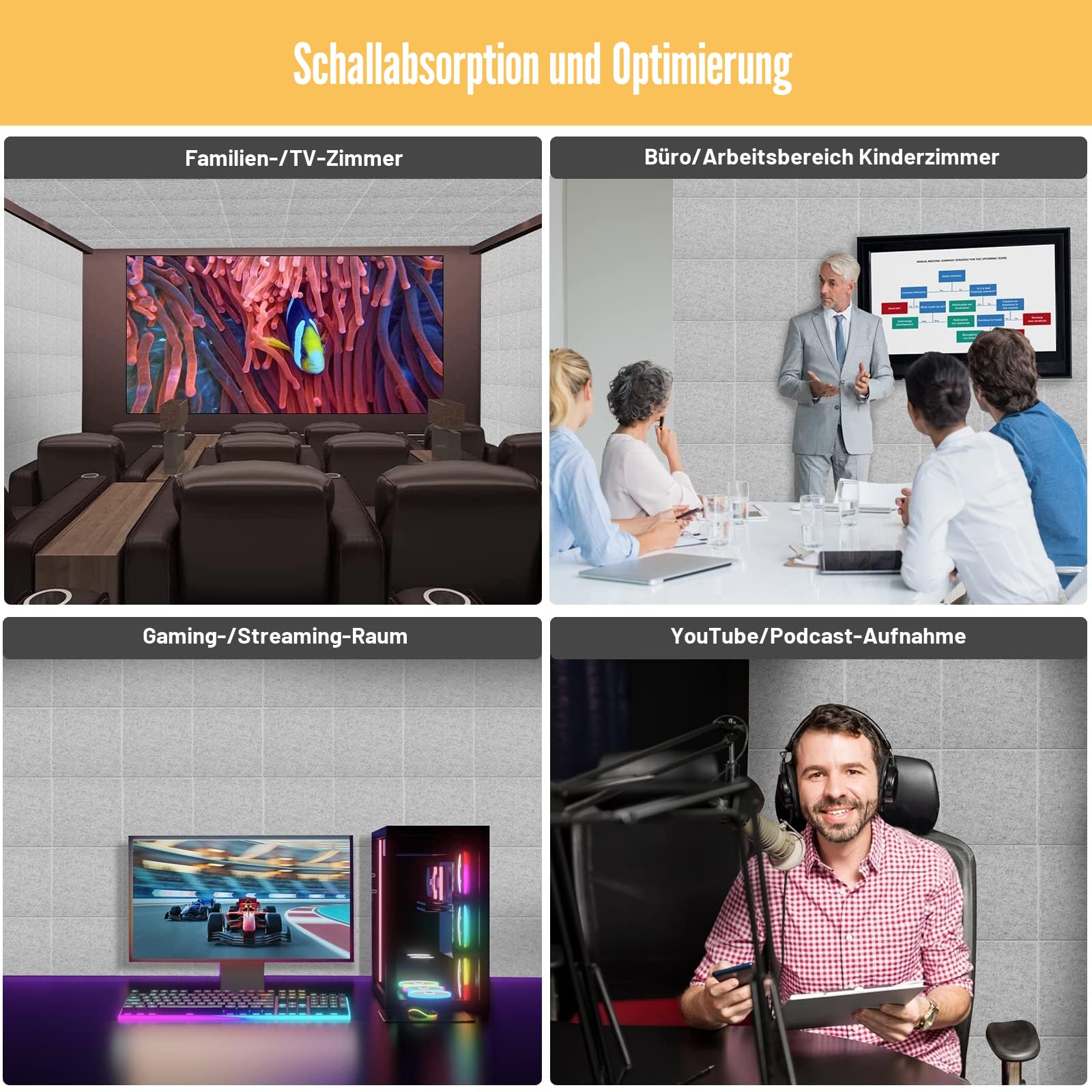 12 Stück Akustik Panel,Akustikplatten Selbstkleben,Schallschutzplatten Akustikpaneele Wand für Tonstudio, Büro,Studio Wanddekoration und Akustische Behandlung, Grau（30x30x1cm）