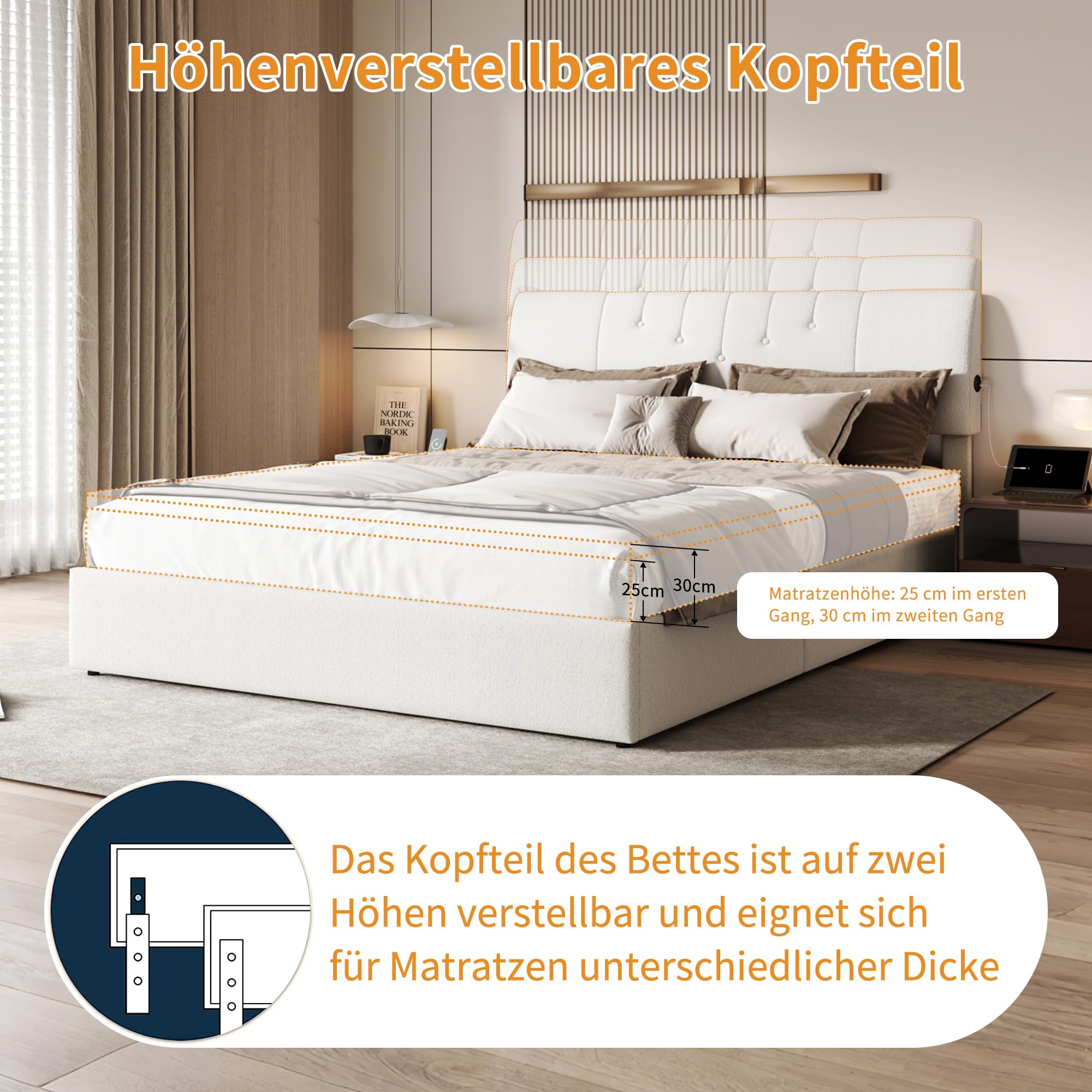 Gestoffeerd Bed 160x200, Tweepersoonsbed Met Hydraulische Opbergruimte Opbergbed En Jeugdbed Grijs Zonder Matras