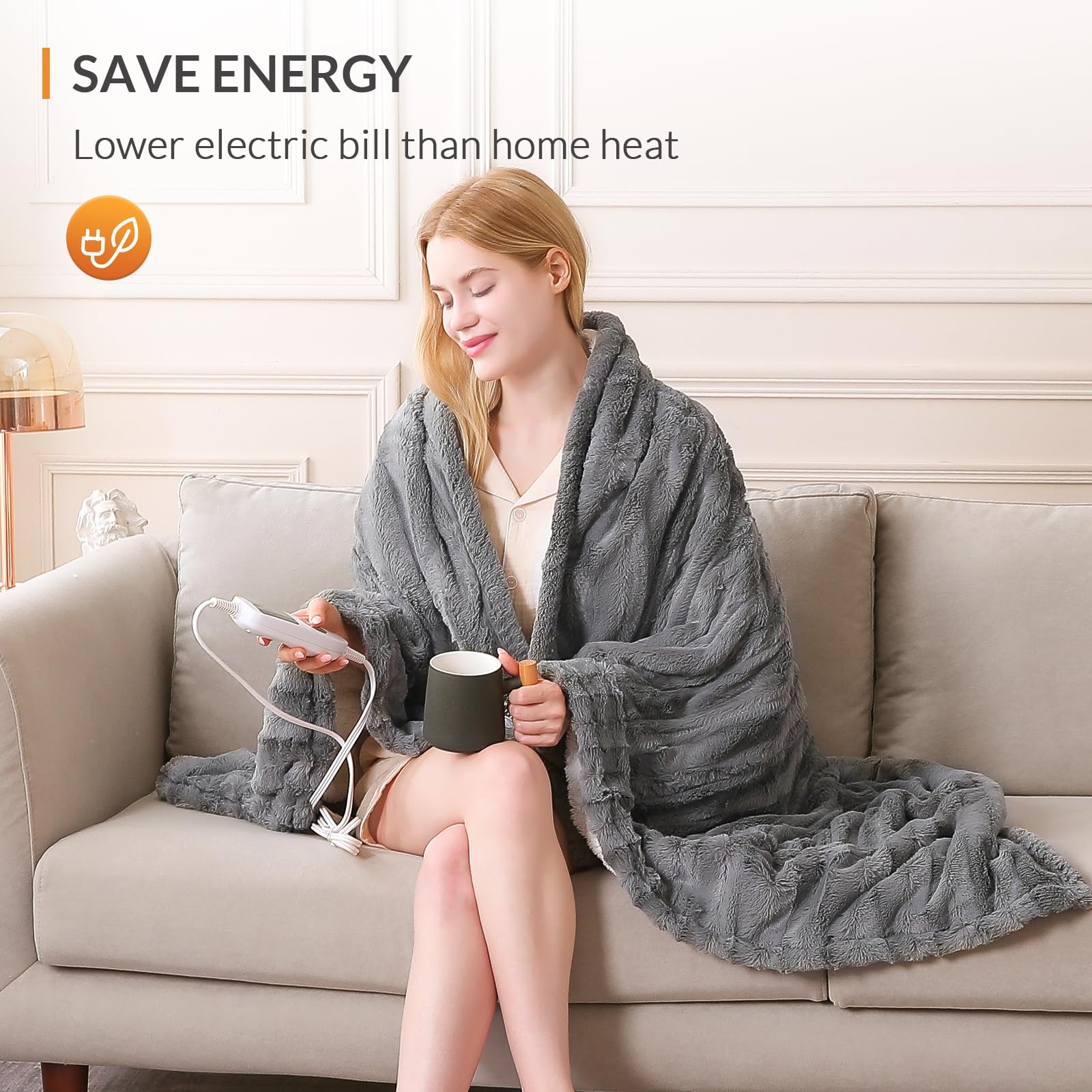 Amazon.com: HOMLYNS Electric Heated Blanket Throw with 1-10hrs Timer  Auto-Off u0026 10 Heating Levels, Faux Fur u0026 Sherpa Heating Blanket ETL  Certified Machine Washable (50”x60”, Grey) : Home u0026 Kitchen